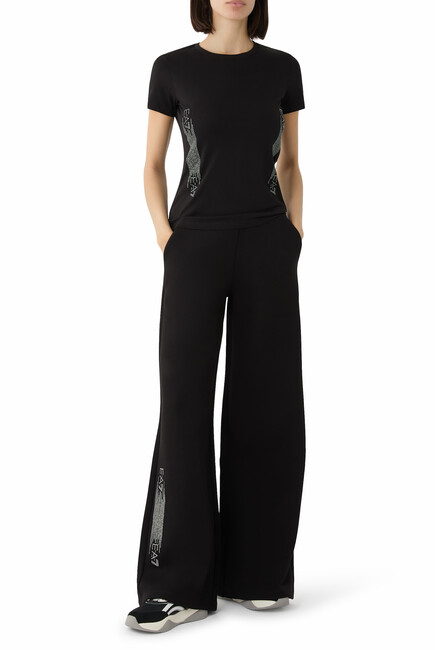 Rhinestone Embellished Logo Cotton T-Shirt