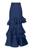 Mi Memoria Ruffled Denim Maxi Skirt