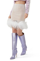 Rhinestone Embellished Feather Trim Skirt