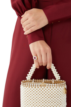 Pompadour Signet Ring, 18k Yellow Gold, Ruby & Diamonds