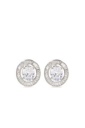 Oval Solitaire Studs, Sterling Silver