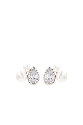 Faura Stud Earrings, 14k Vermeil with  Shell Pearl & Crystal Accents