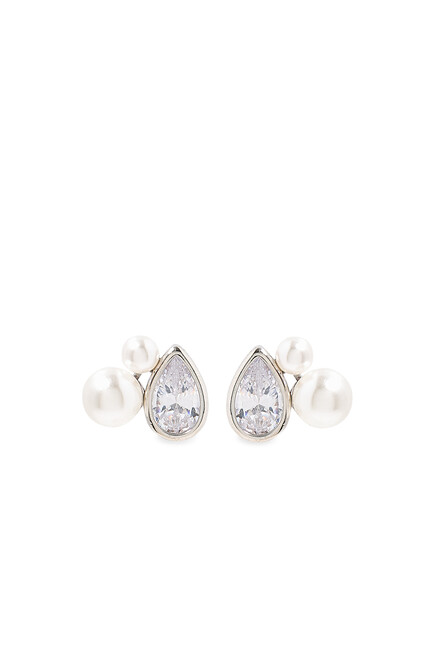 Faura Stud Earrings, 14k Vermeil with  Shell Pearl & Crystal Accents