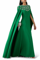 Embellished Cape-Sleeve Gown