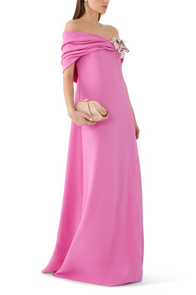Watercolor Orchid Off-Shoulder Dress