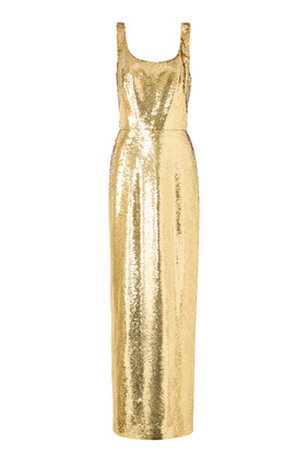 Sequin Scoop Neck Gown