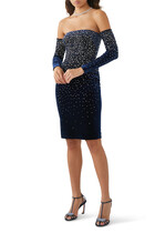 Long Sleeve Off Shoulder Dress in Crystal Velvet