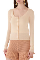Scoop-Neck Fitted Cardigan in Superfine Wool Knit