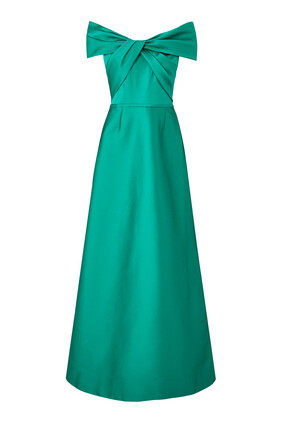 Mikado Stretch Off The Shoulder Twist Gown