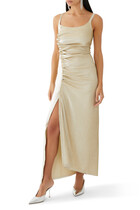 Button Embellished Ruched Maxi Dress