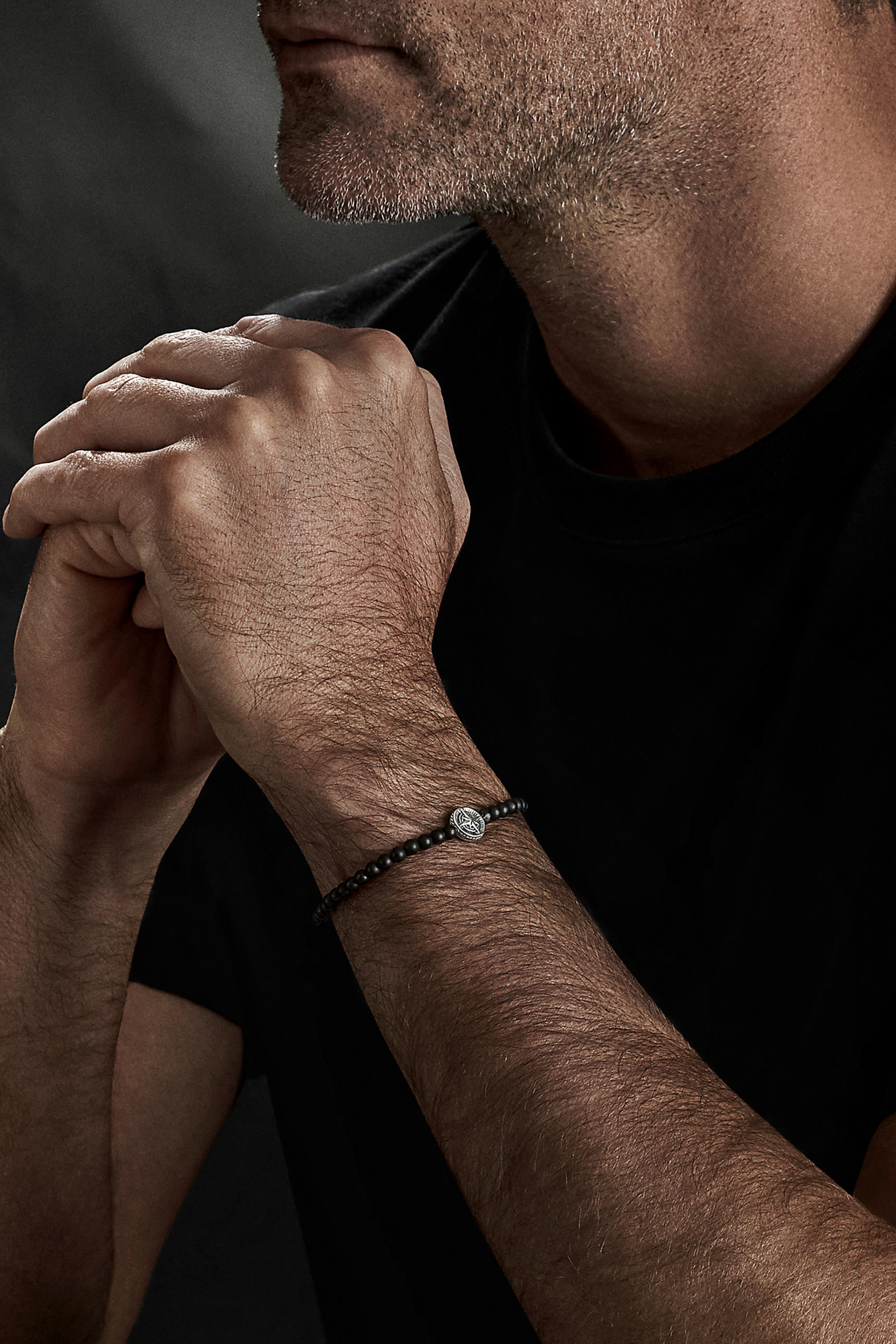 Spiritual Beads Compass Bracelet, Sterling Silver & Black Onyx