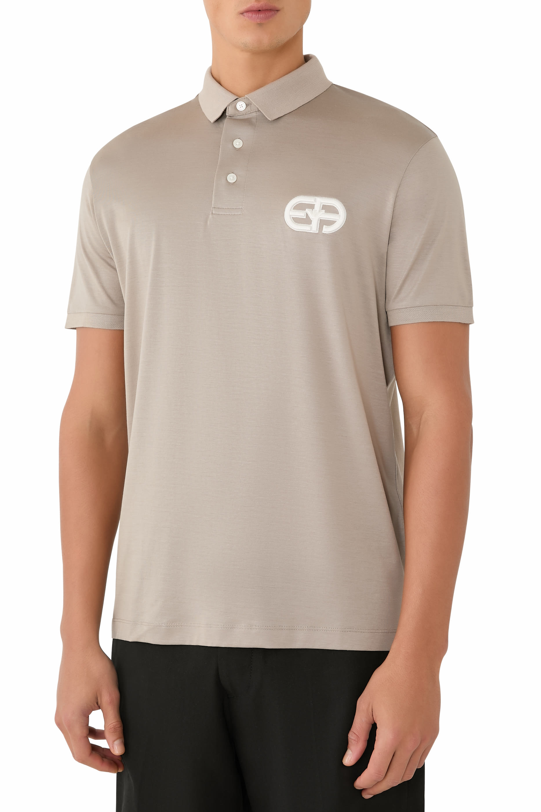 Embossed EA Logo Embroidery Lyocell-Blend Jersey Polo Shirt