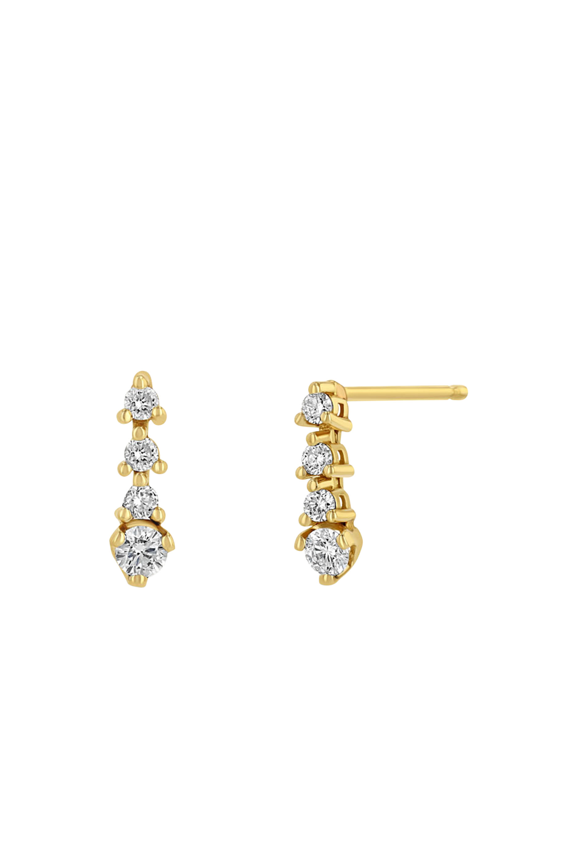 Prong Diamond Short Tennis Drop Earrings, 14K Yellow Gold
