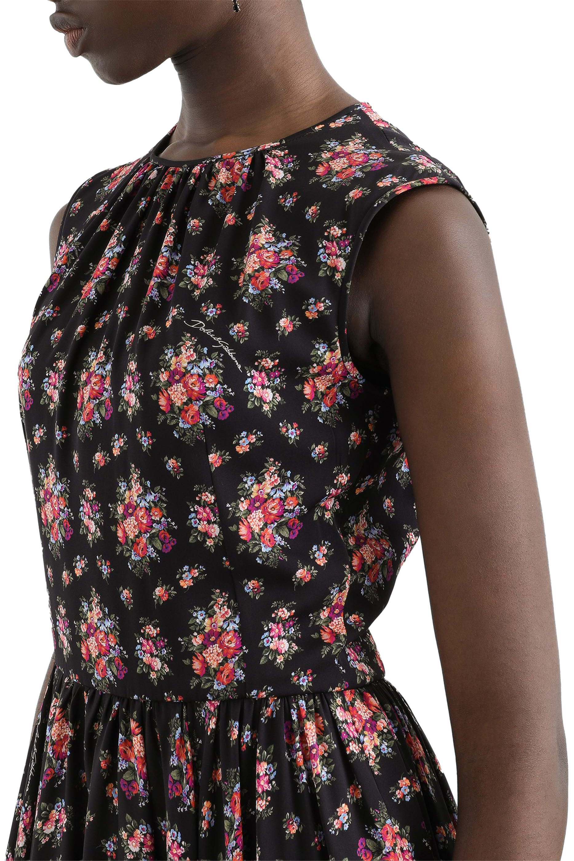 Small Flower Bouquets-Print Charmeuse Dress