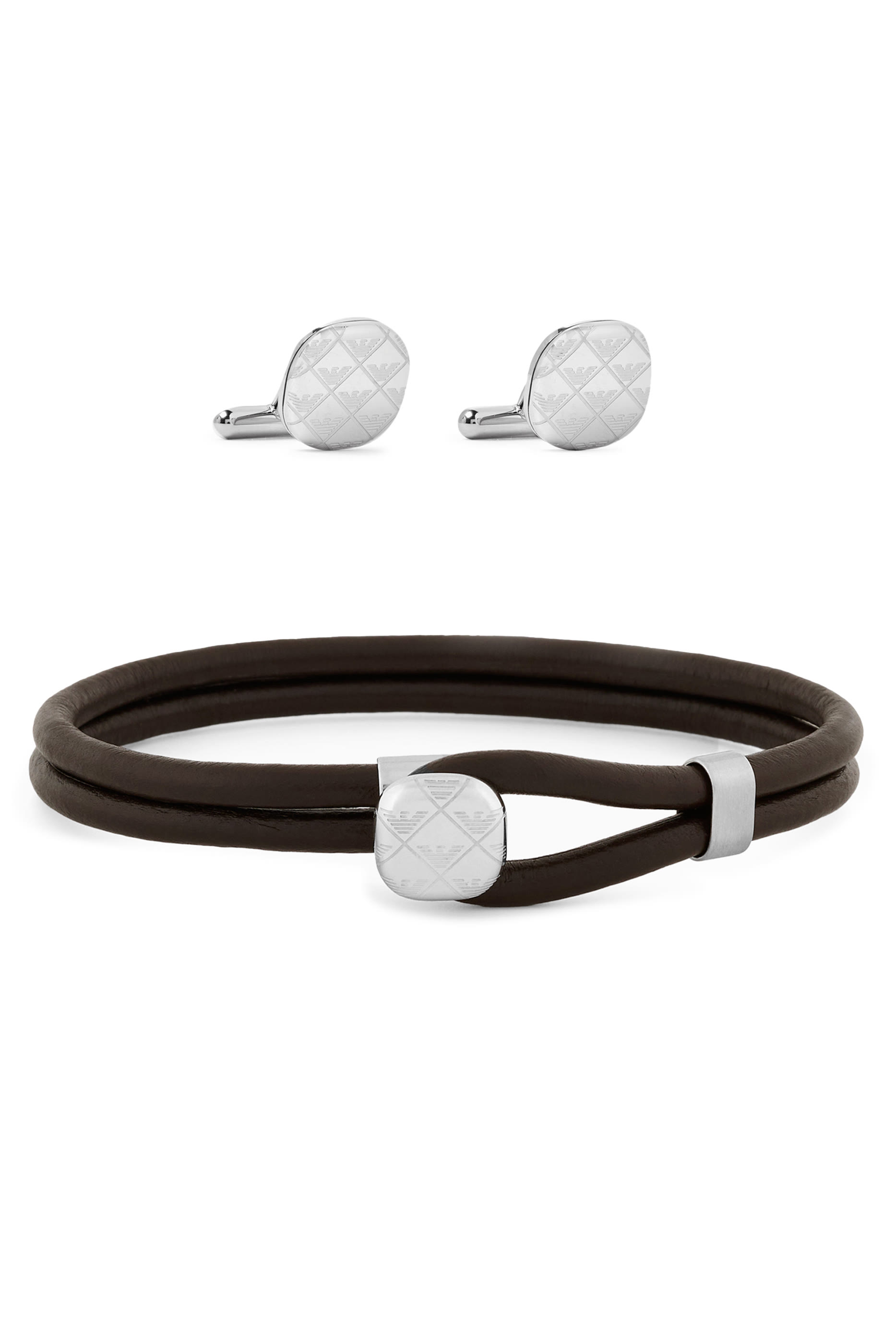 Leather Bracelet and Cufflinks Set, Leather & Silver