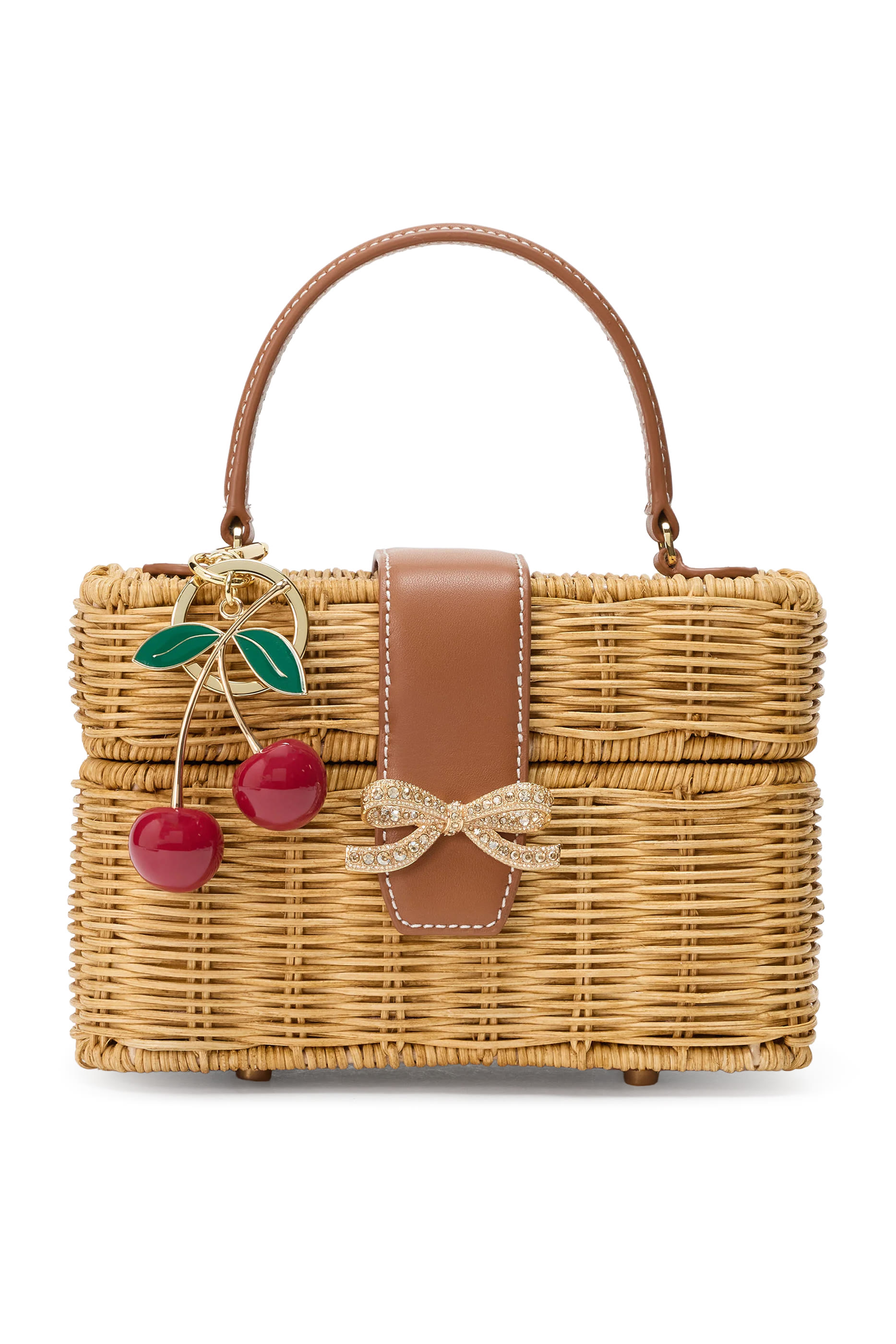 Rattan Cherry Charm Mini Basket Bag