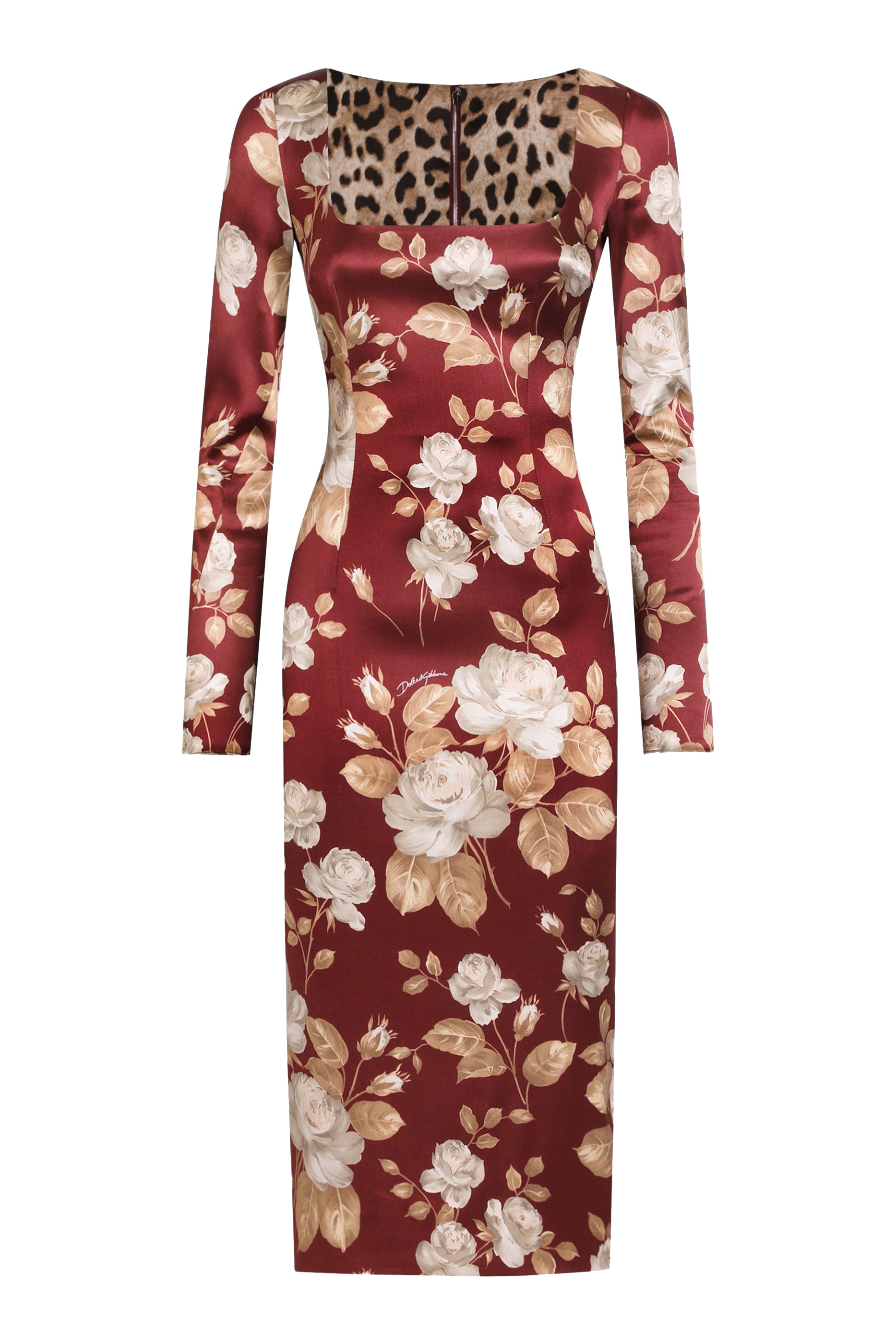 Vintage Rose-Print Satin Dress