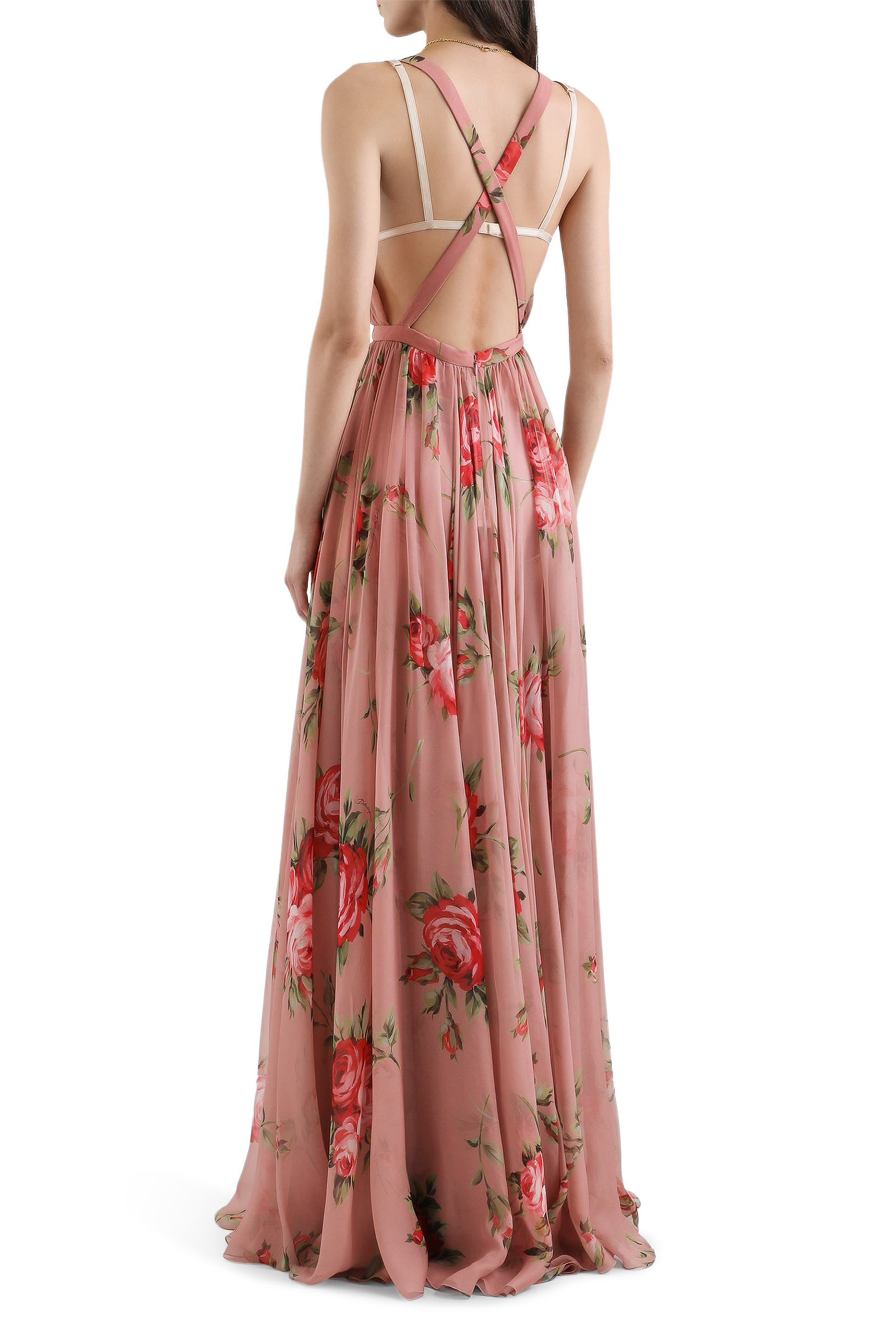 Rose Bouquet-Print Chiffon Dress