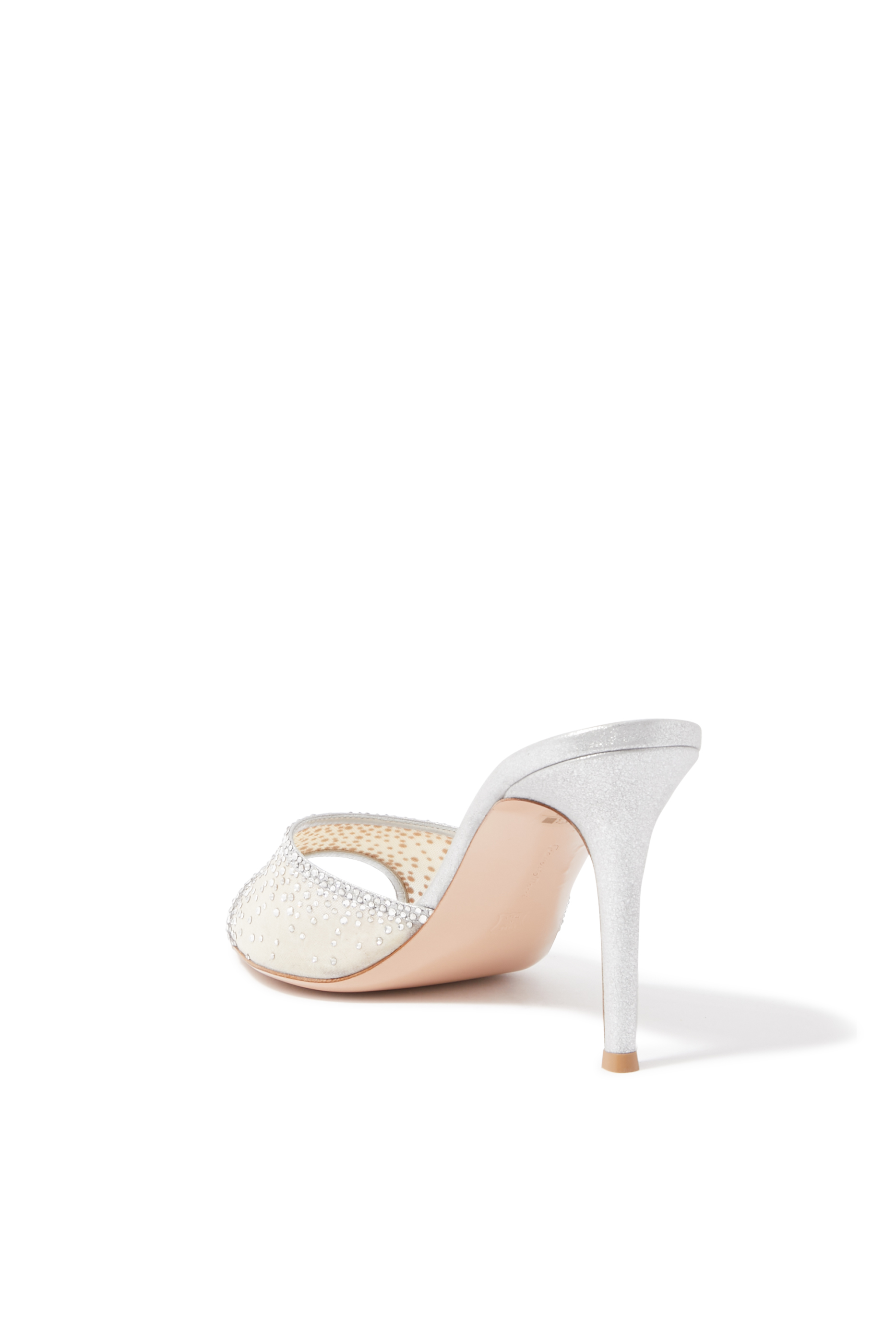 Rania 80 Metallic Leather Embroidered Organza Mules