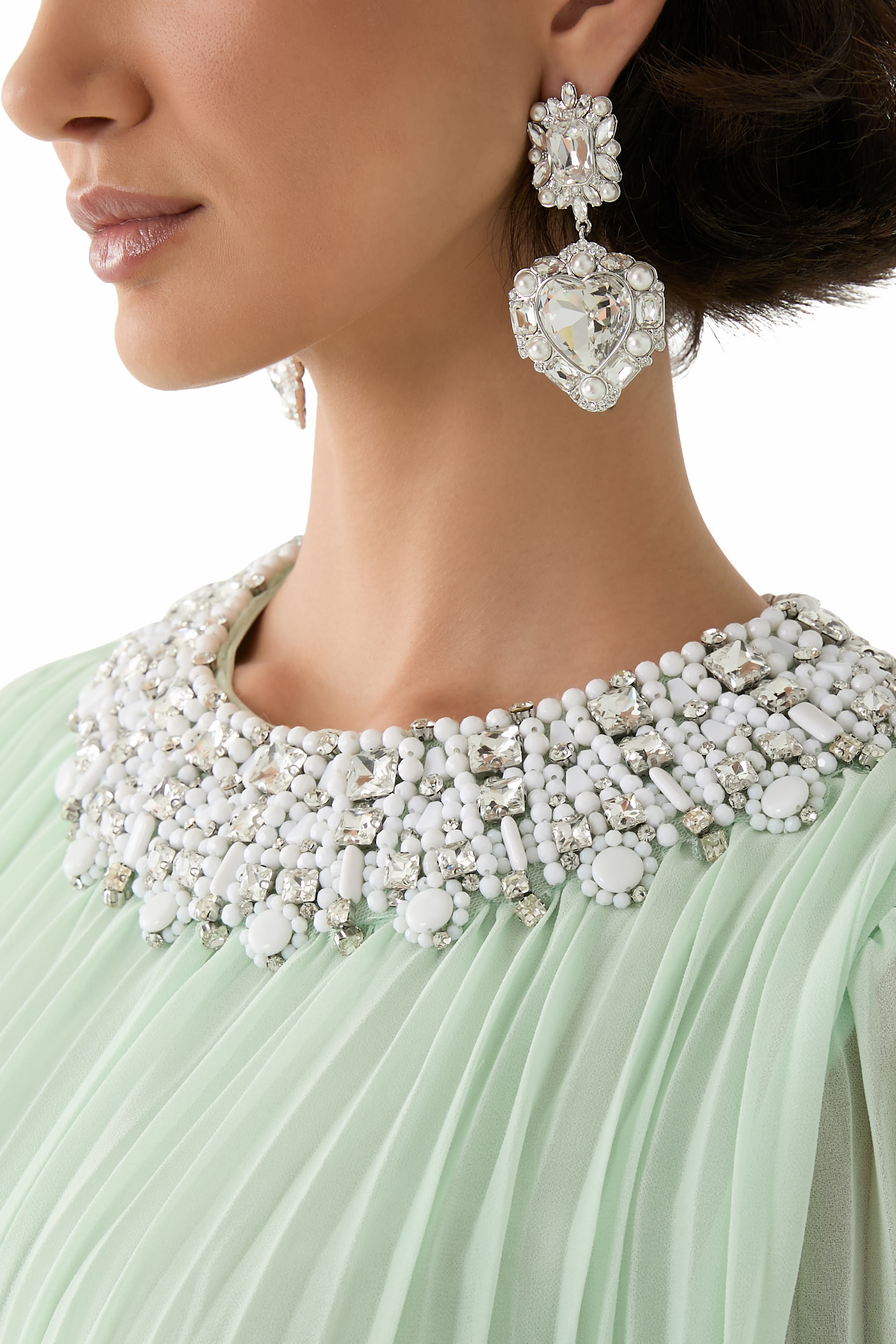 Crystal Pearl Tiered Heart Earrings