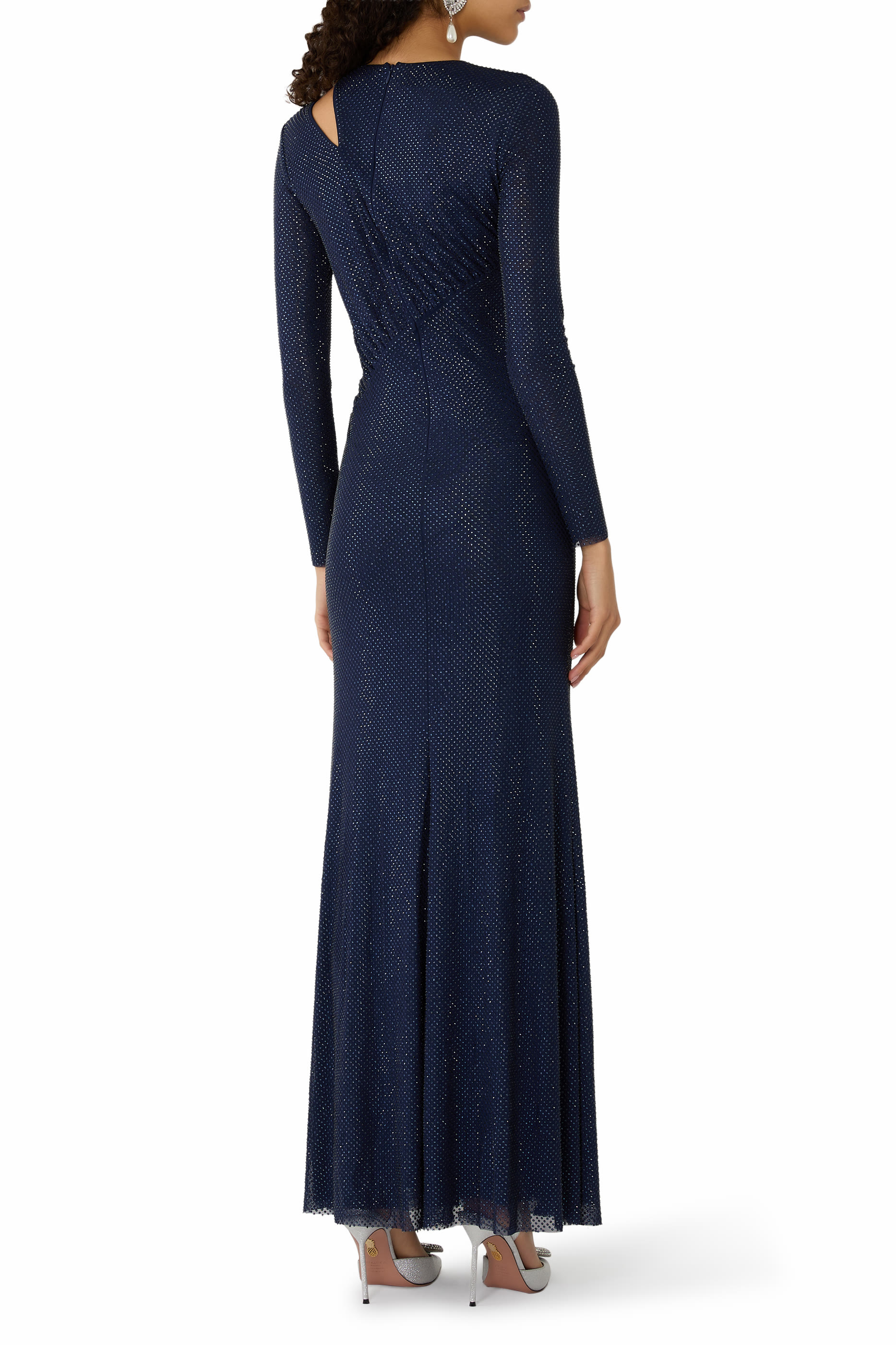 Rhinestone Mesh Cut-Out Maxi Dress