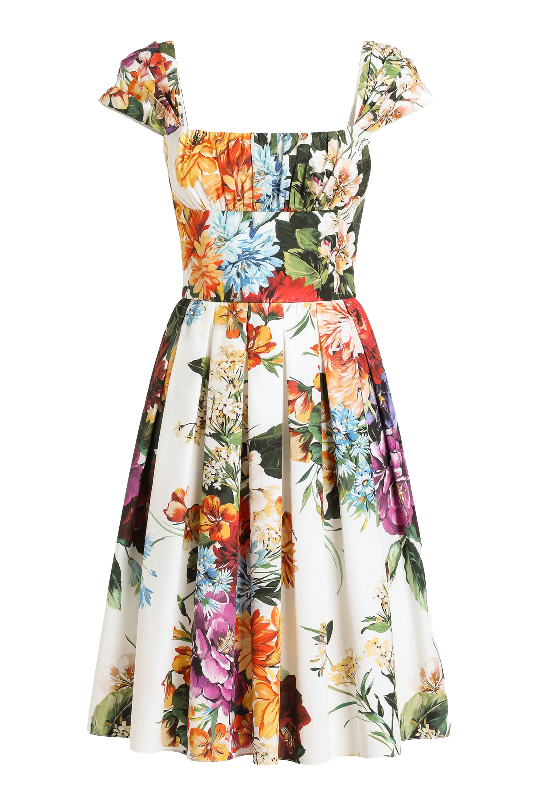 Flower Bouquet-Print Poplin Dress