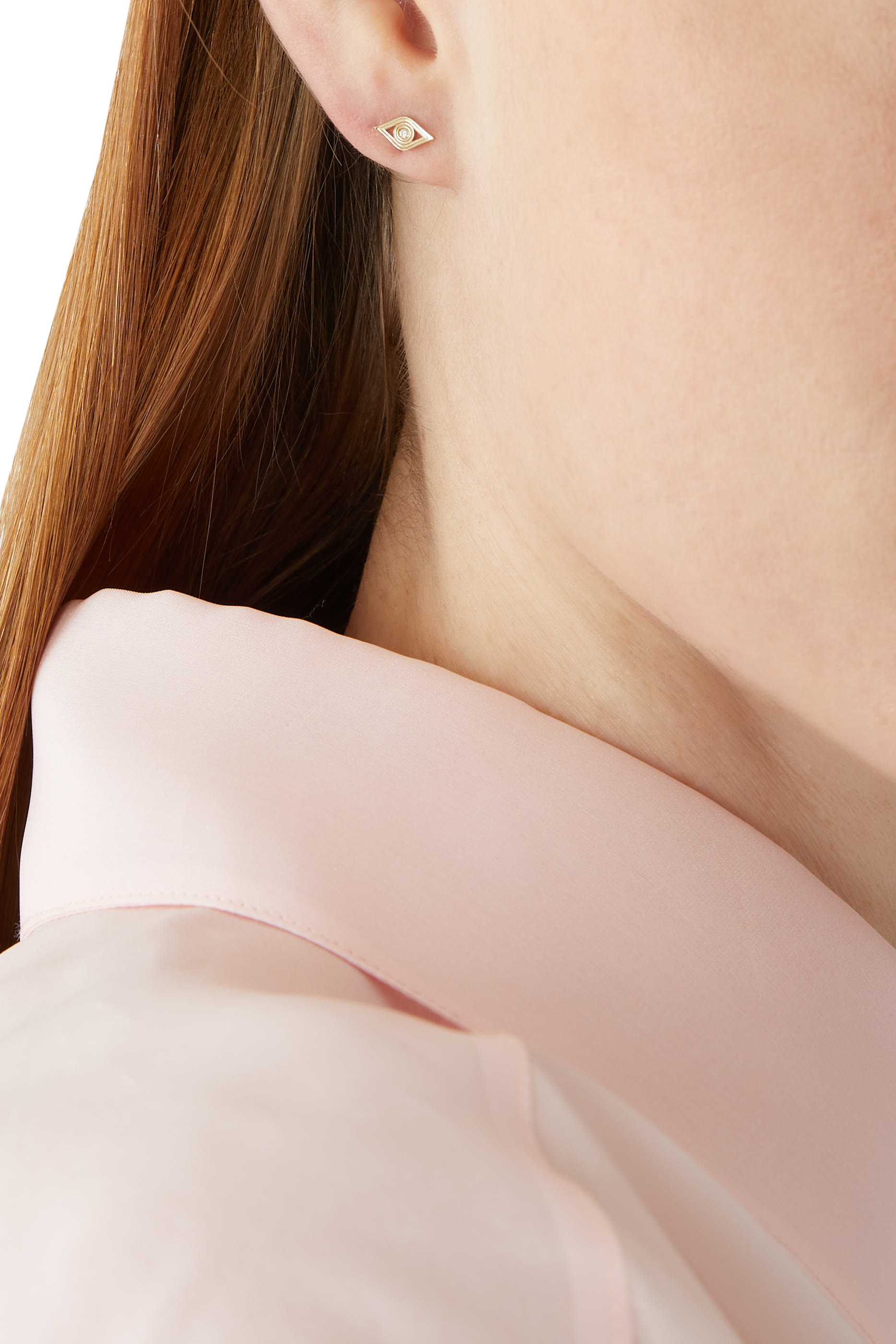 Fluted Eye Stud Earrings, 14K Yellow Gold & Diamonds