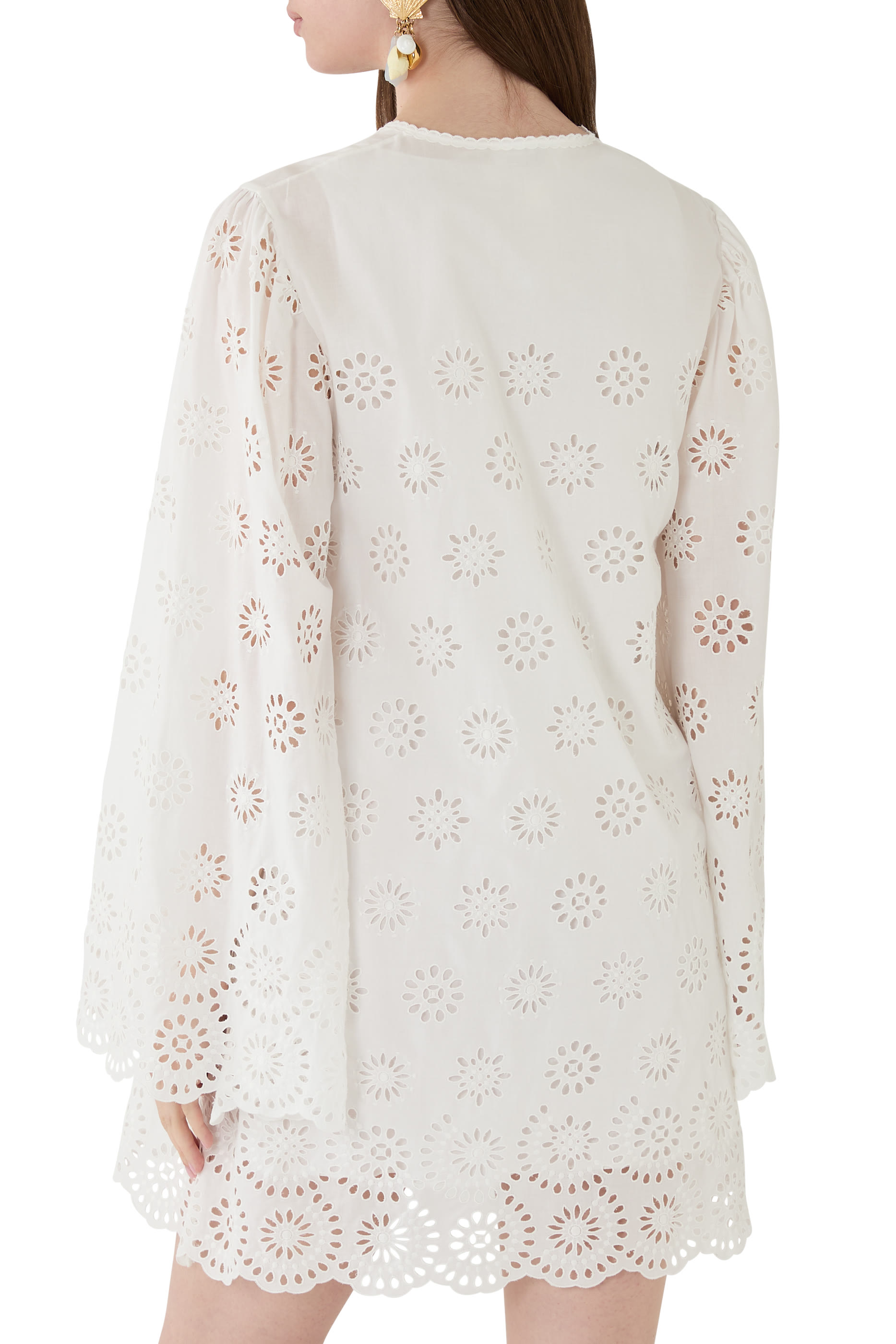 	 Long-Sleeve Mini Dress in Cotton Voile