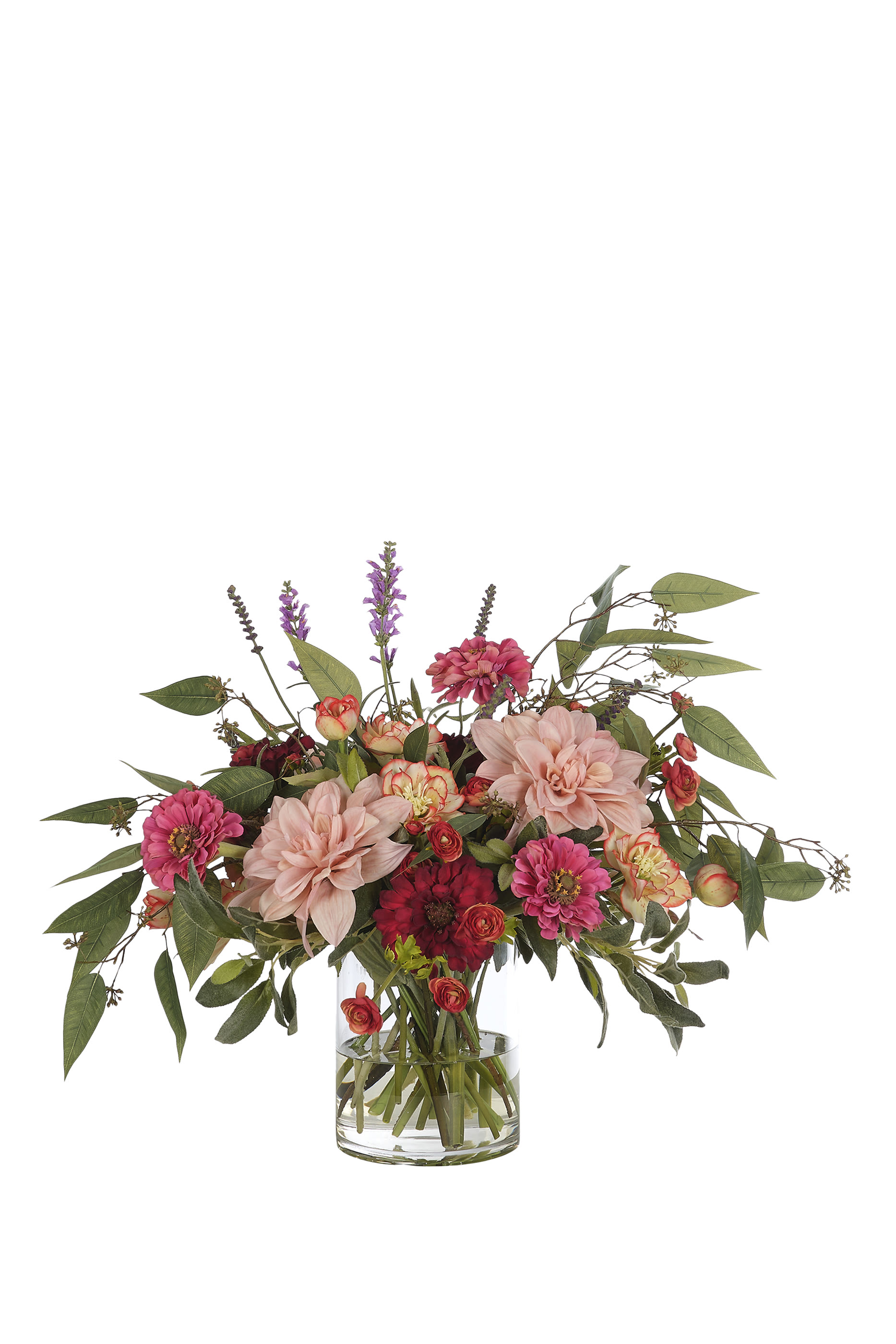 Dahlia & Ranunculus in Glass Cylinder Vase