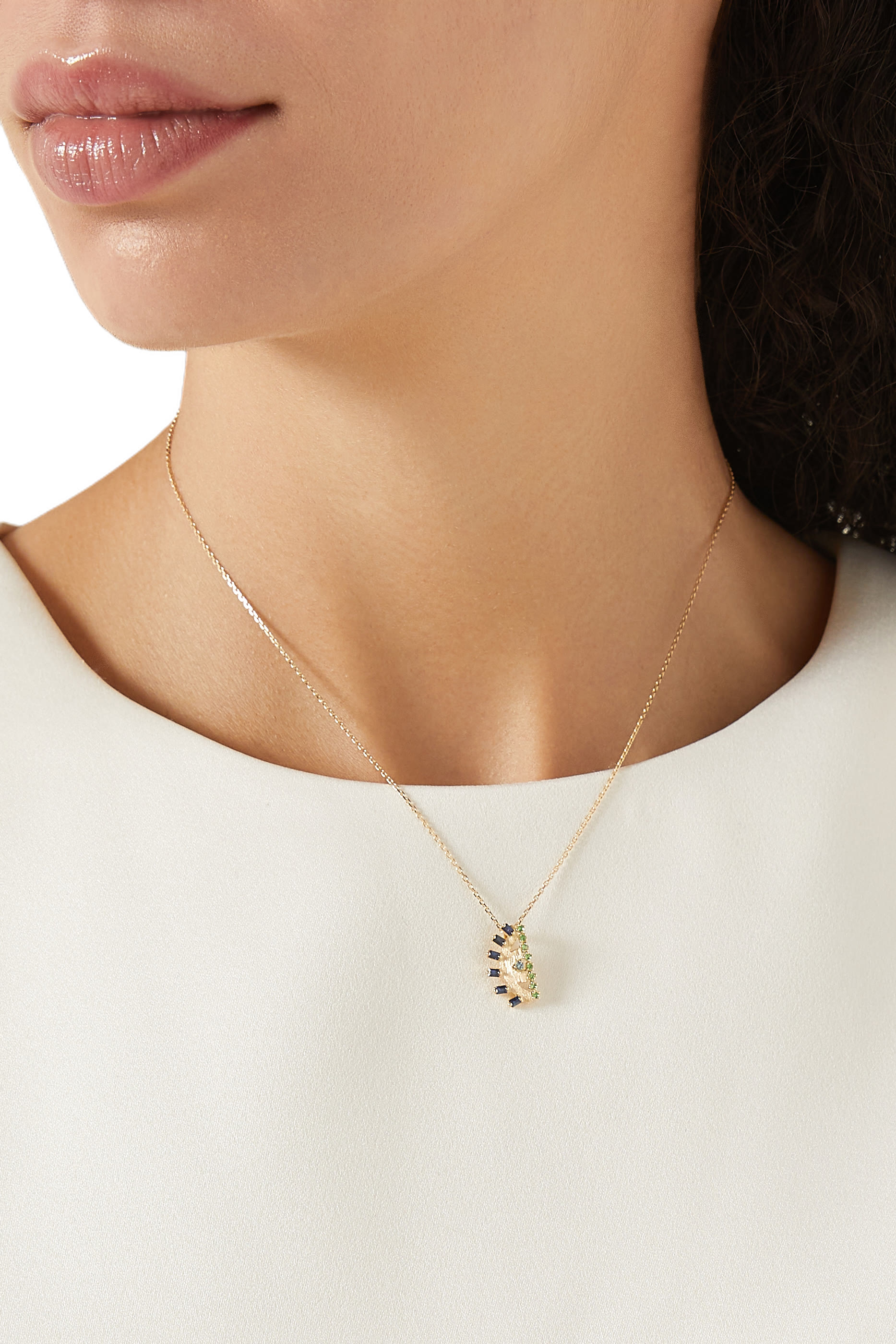 Ya Ein Necklace, 18k Yellow Gold & Topaz, Emerald, Sapphire