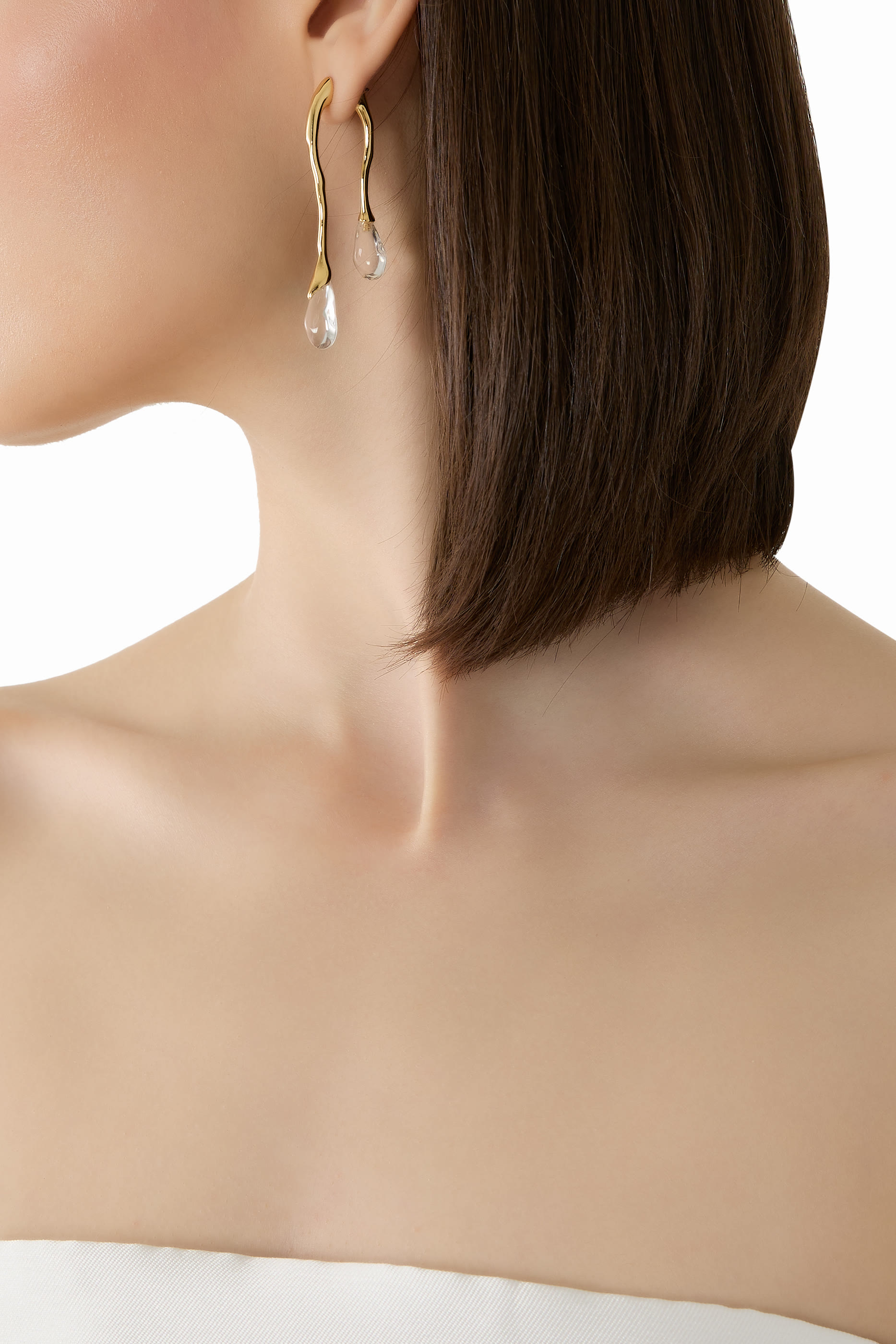 Lucite Front Back Double Drop Earrings, 14k Gold Plated Brass & Lucite