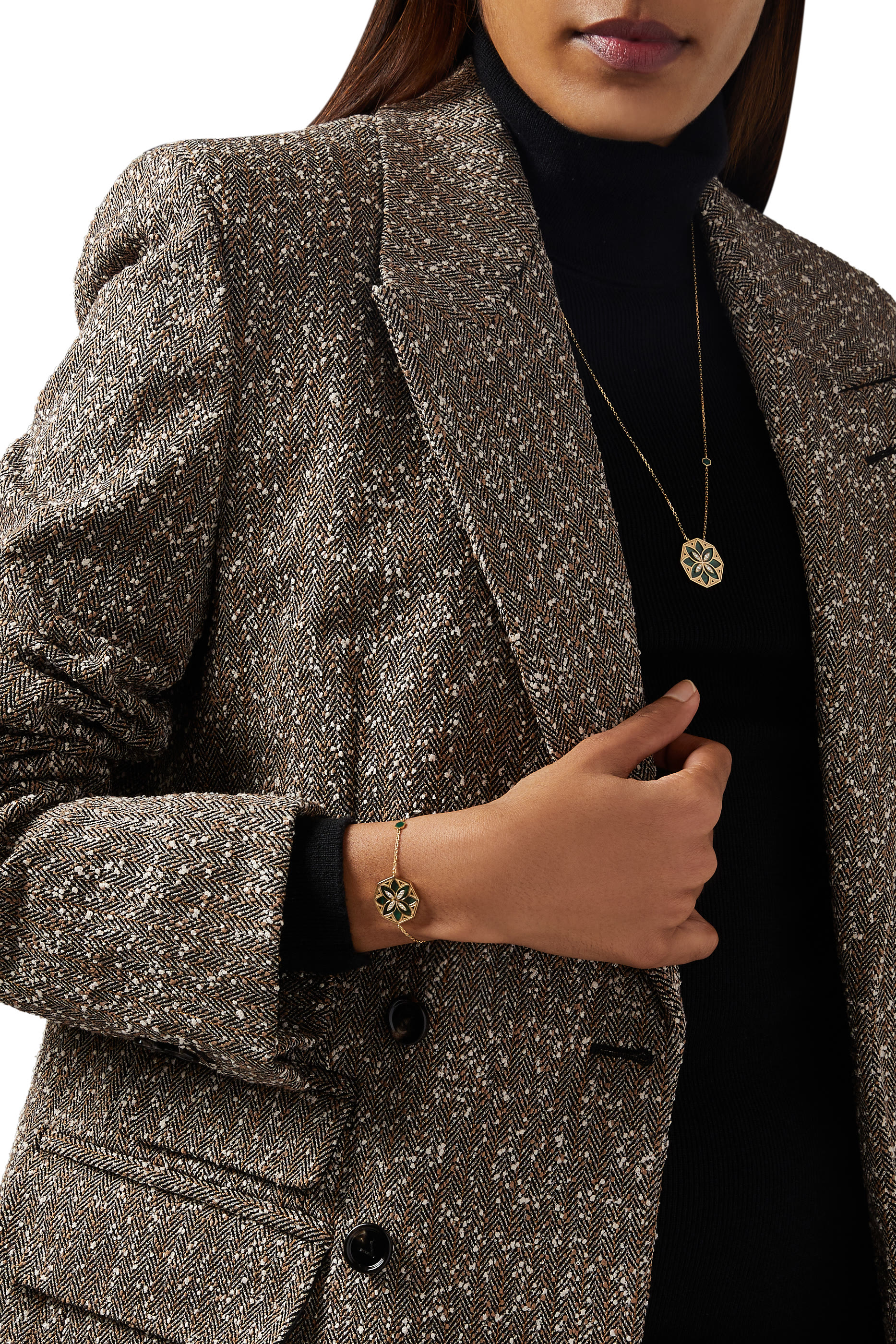 Ward Turath Large Necklace, 18k Yellow Gold & Malachite, Diamonds