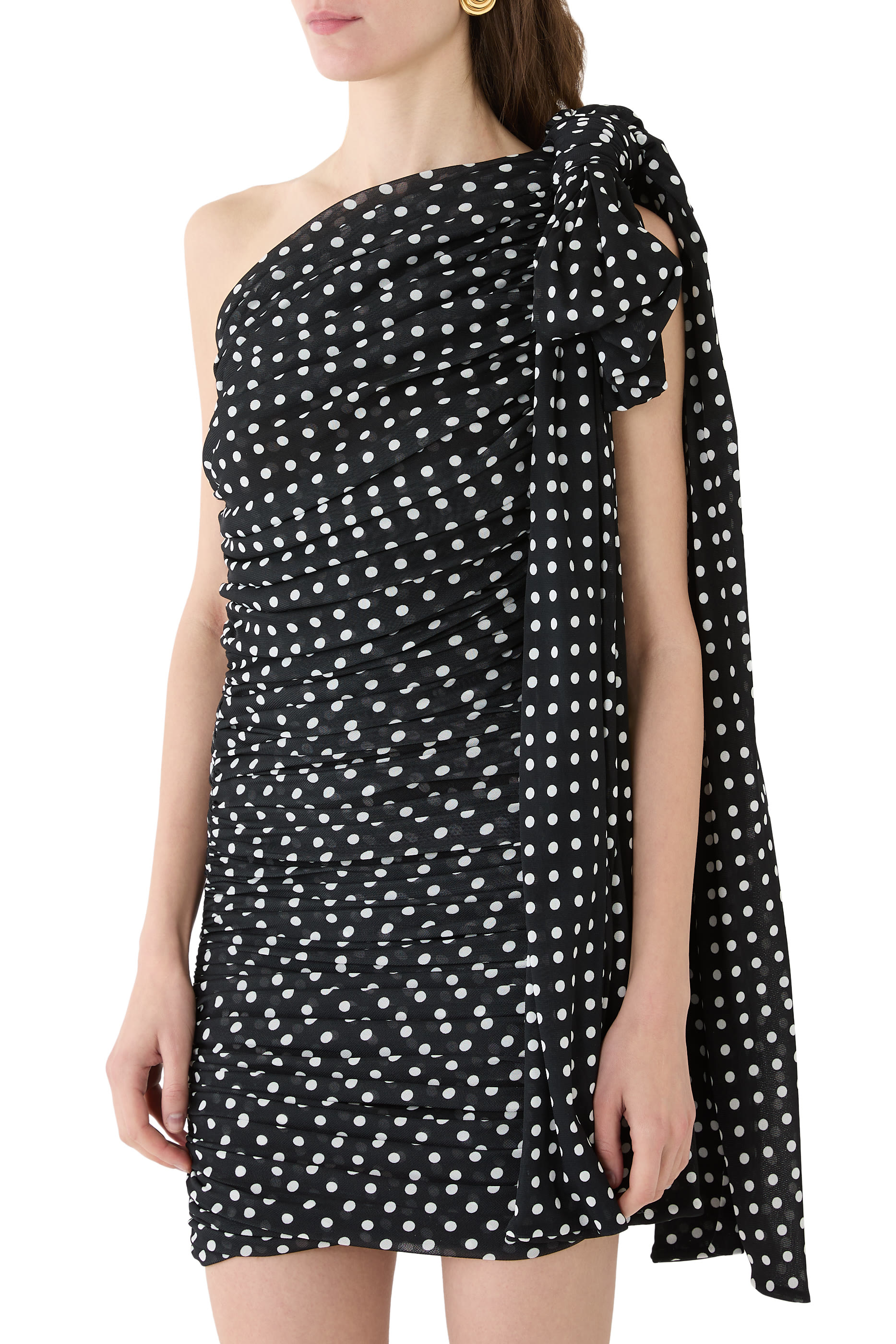 Recycled Nylon Asymmetric Draped Dress 