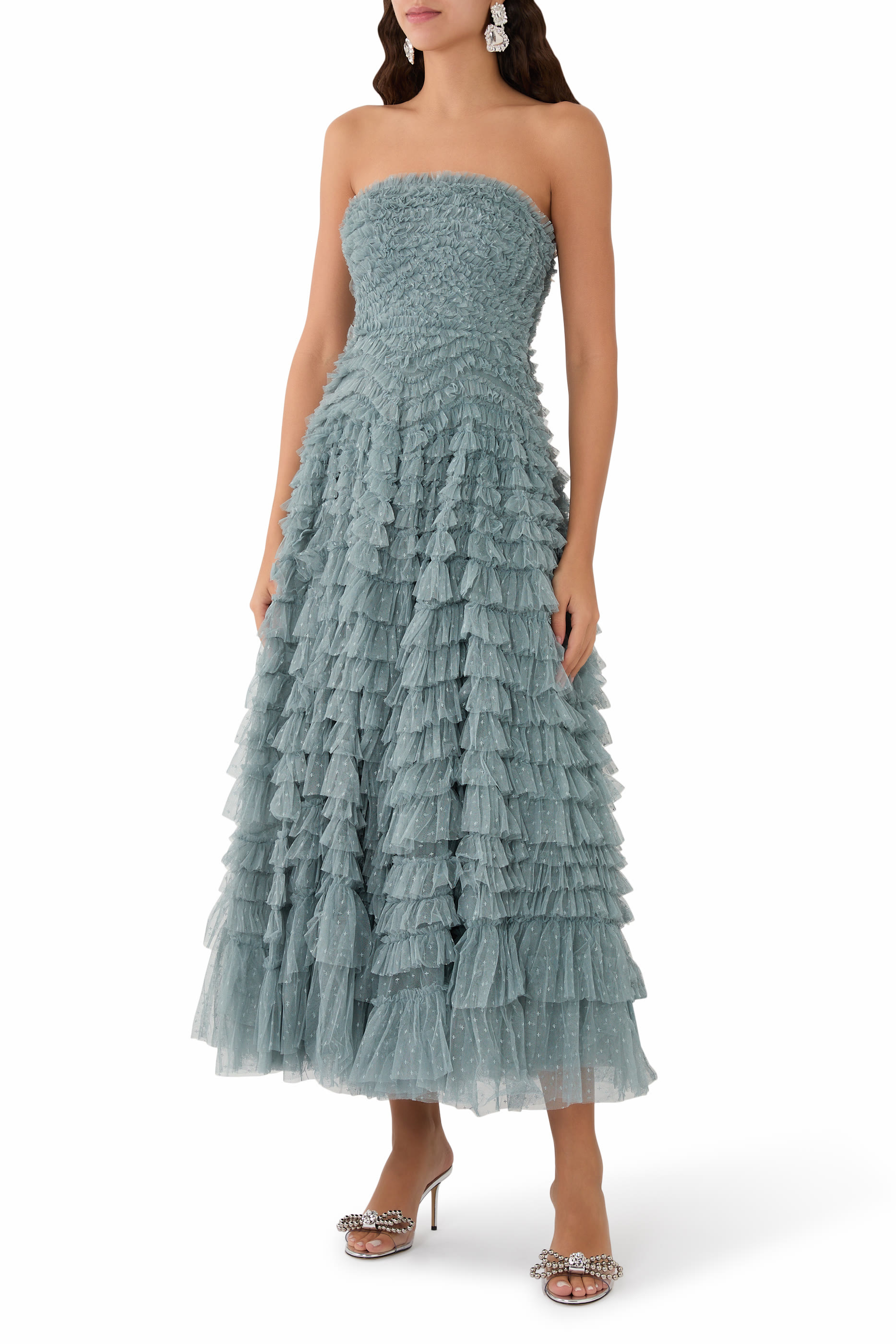 Hattie Ruffle Strapless Ankle Gown 