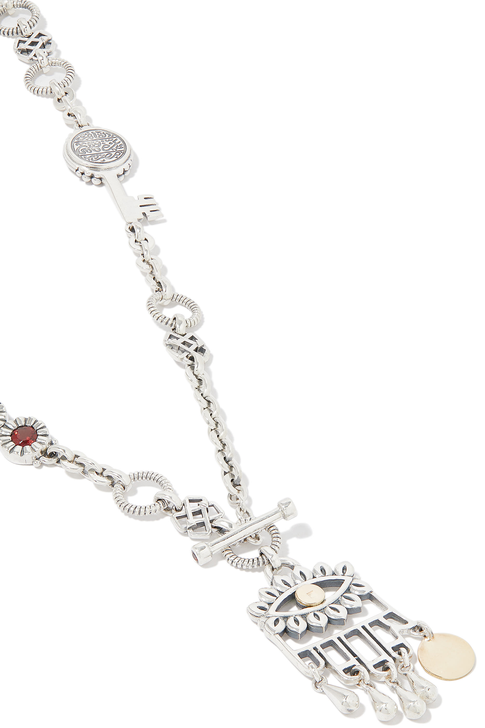 Multi-Wear Eye Necklace, Silver, 18k Gold & Garnet
