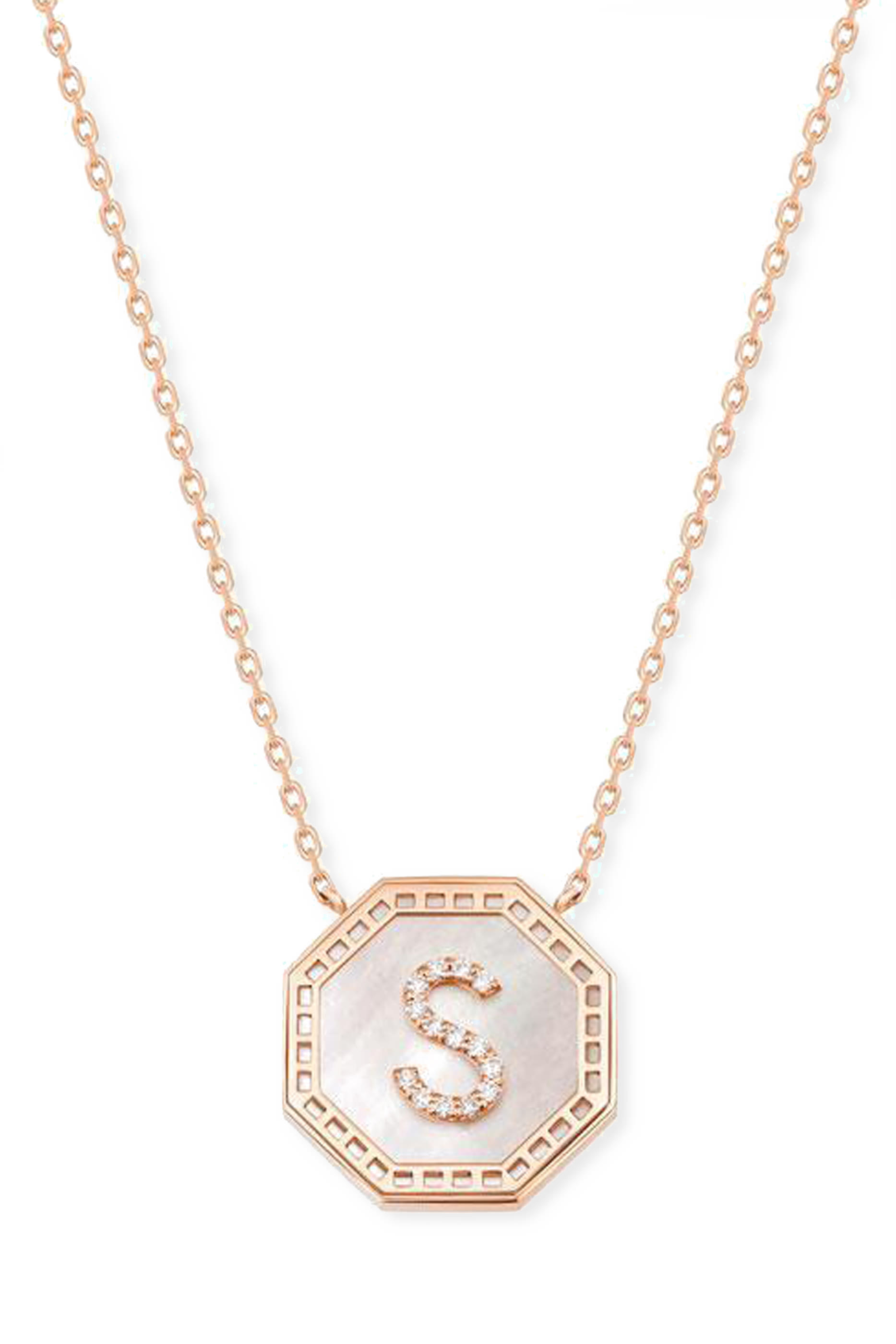  Harf Turath Letter A Pendant Necklace, 18k Rose Gold, Diamonds & Mother of Pearl