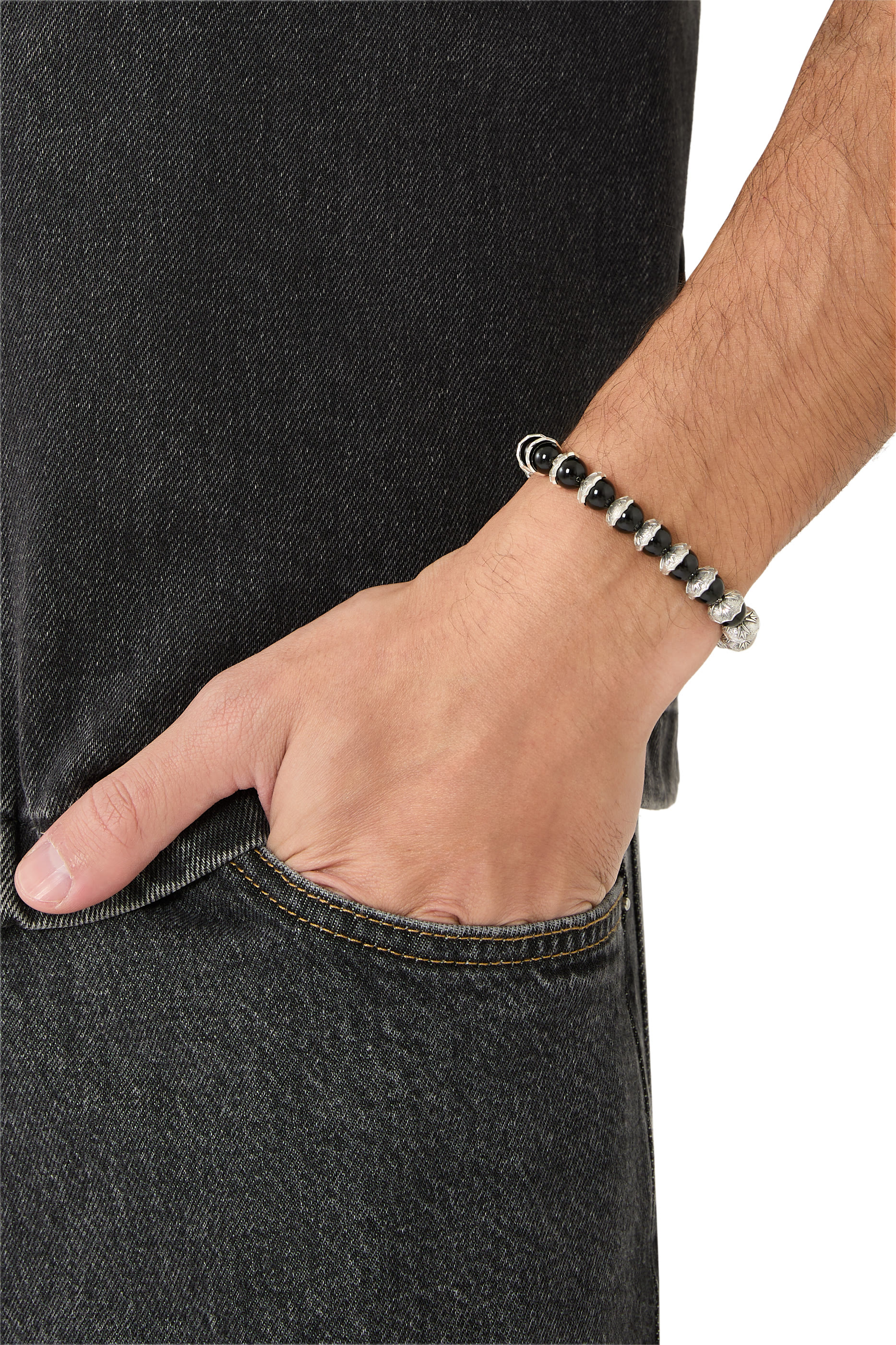 Shield Beaded Bracelet, Sterling Silver