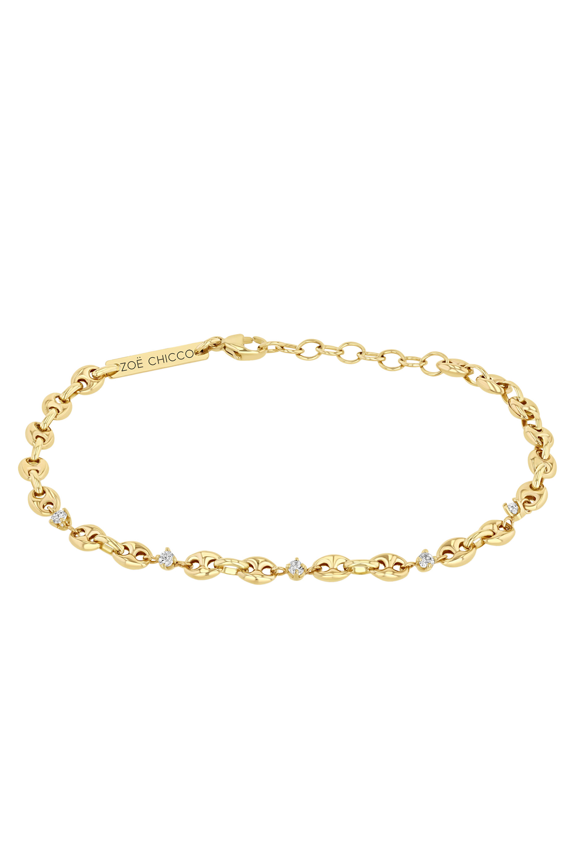 Small Puffed Mariner Chain Bracelet, 14K Yellow Gold