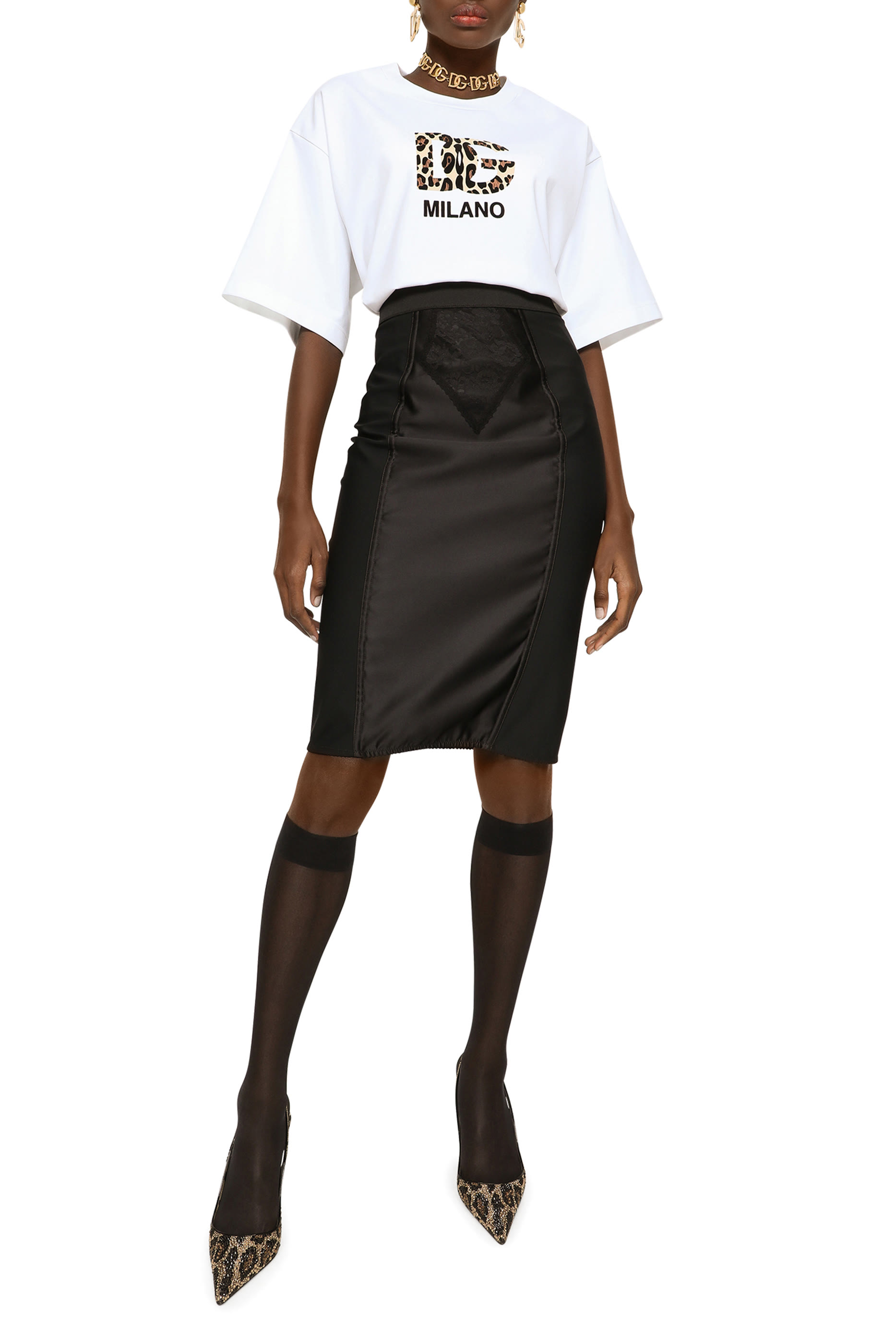 Midi Skirt in Powernet and Satin