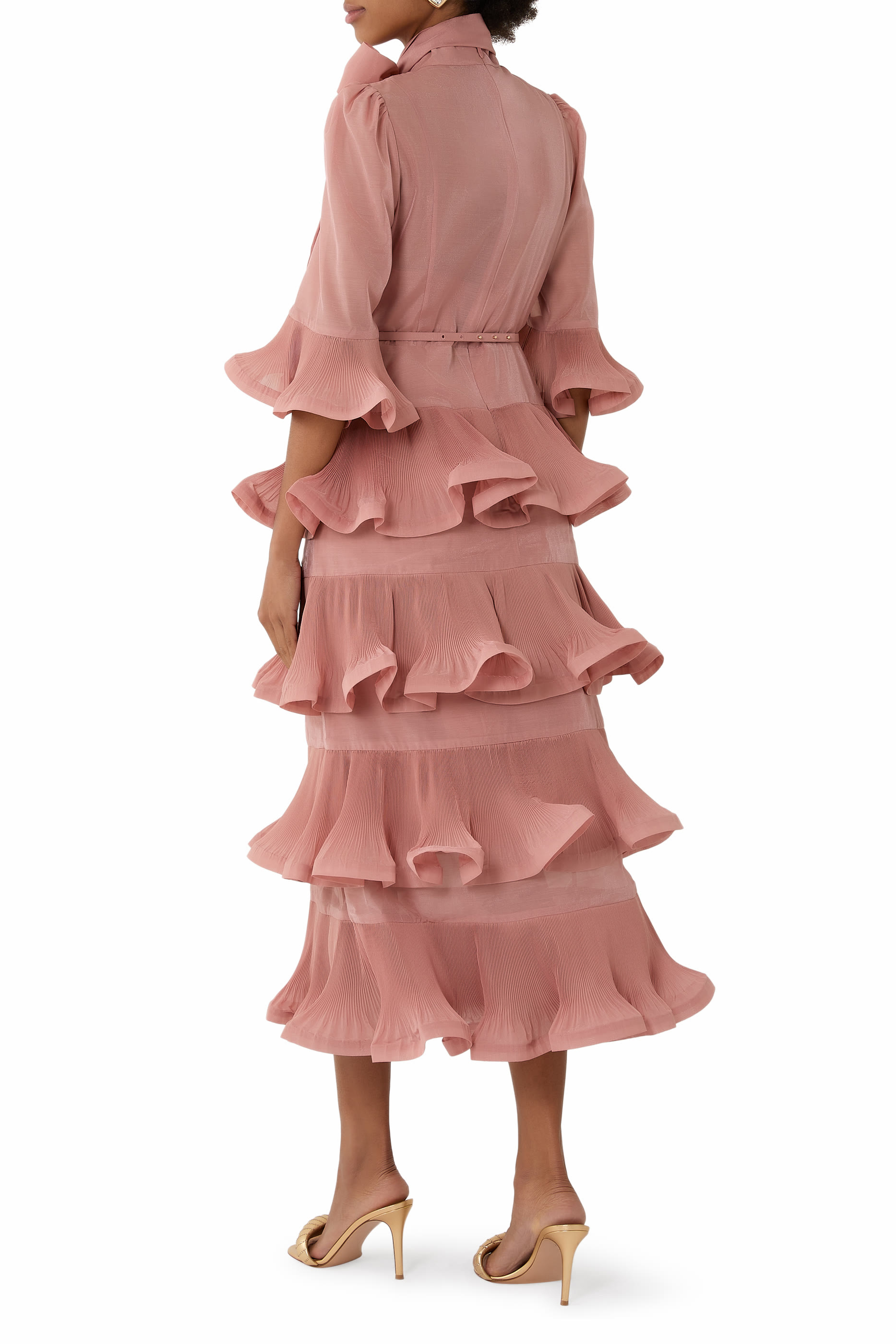 Pleated Sleeved Midi Dress