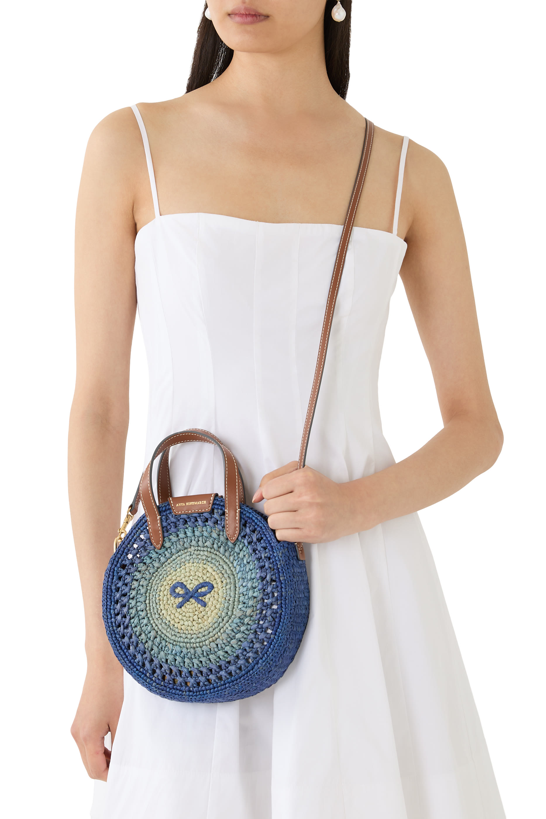 Raffia Small Round Bow Tote Bag