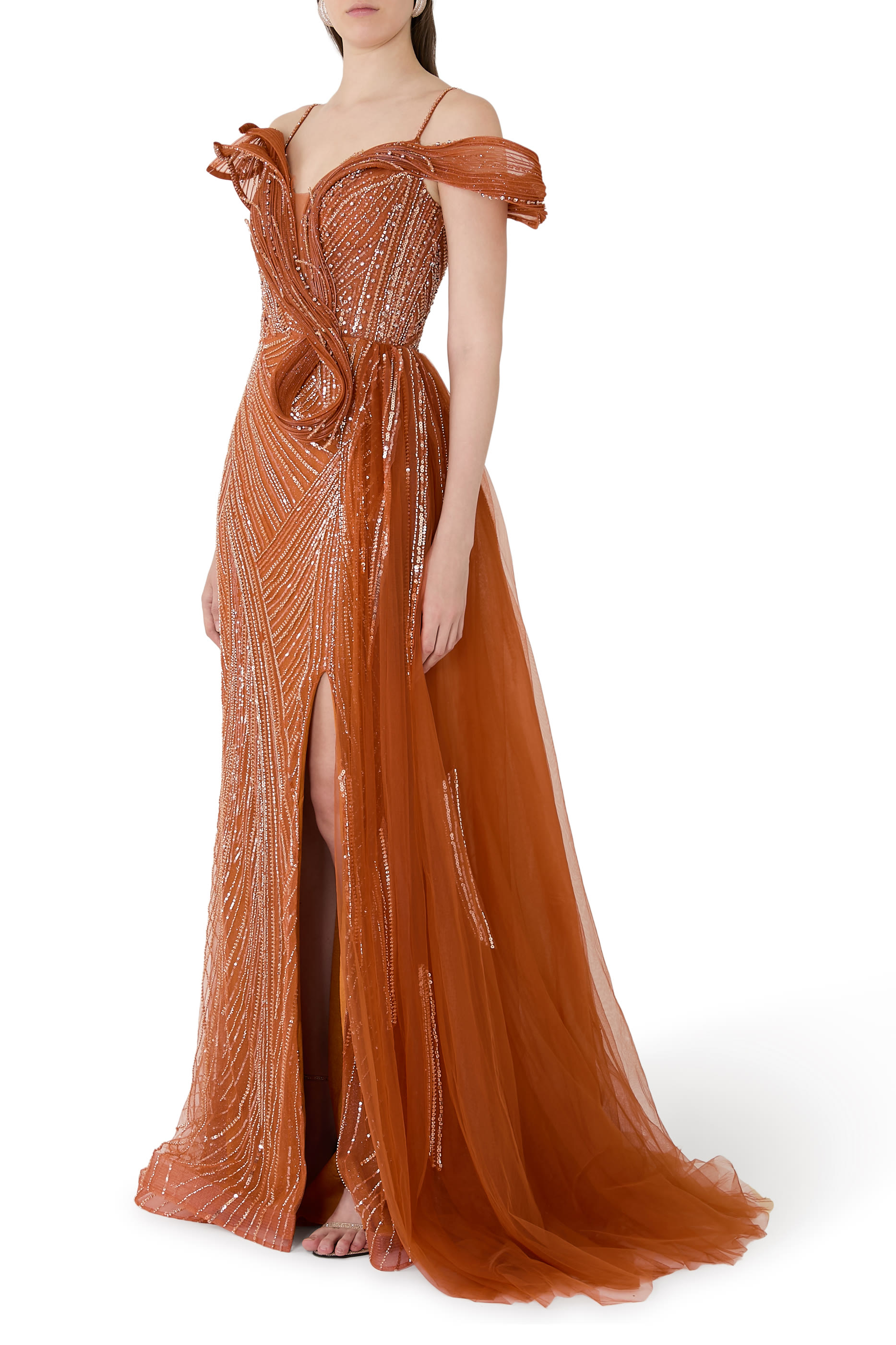 Beaded Off-shoulder Gown