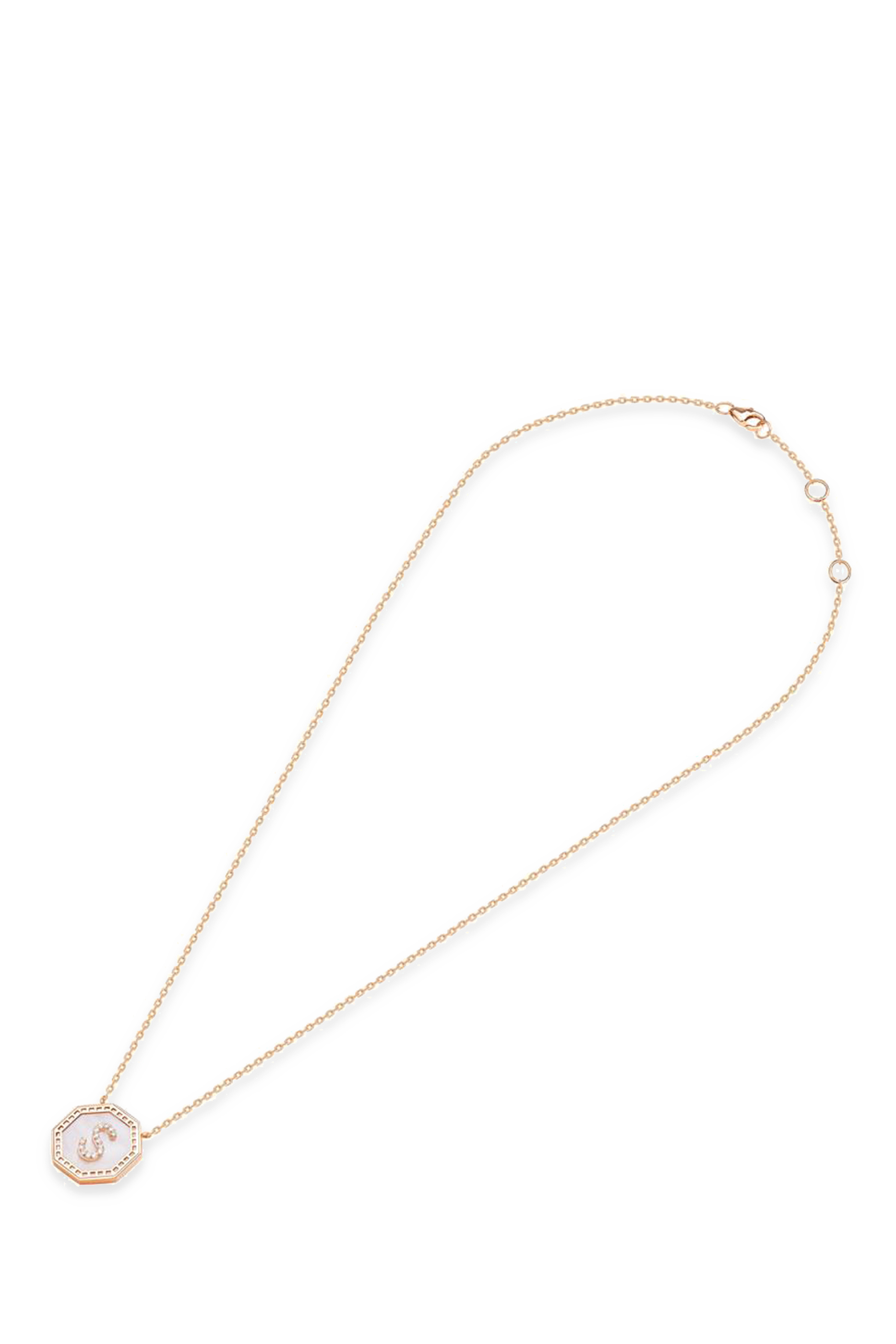  Harf Turath Letter A Pendant Necklace, 18k Rose Gold, Diamonds & Mother of Pearl