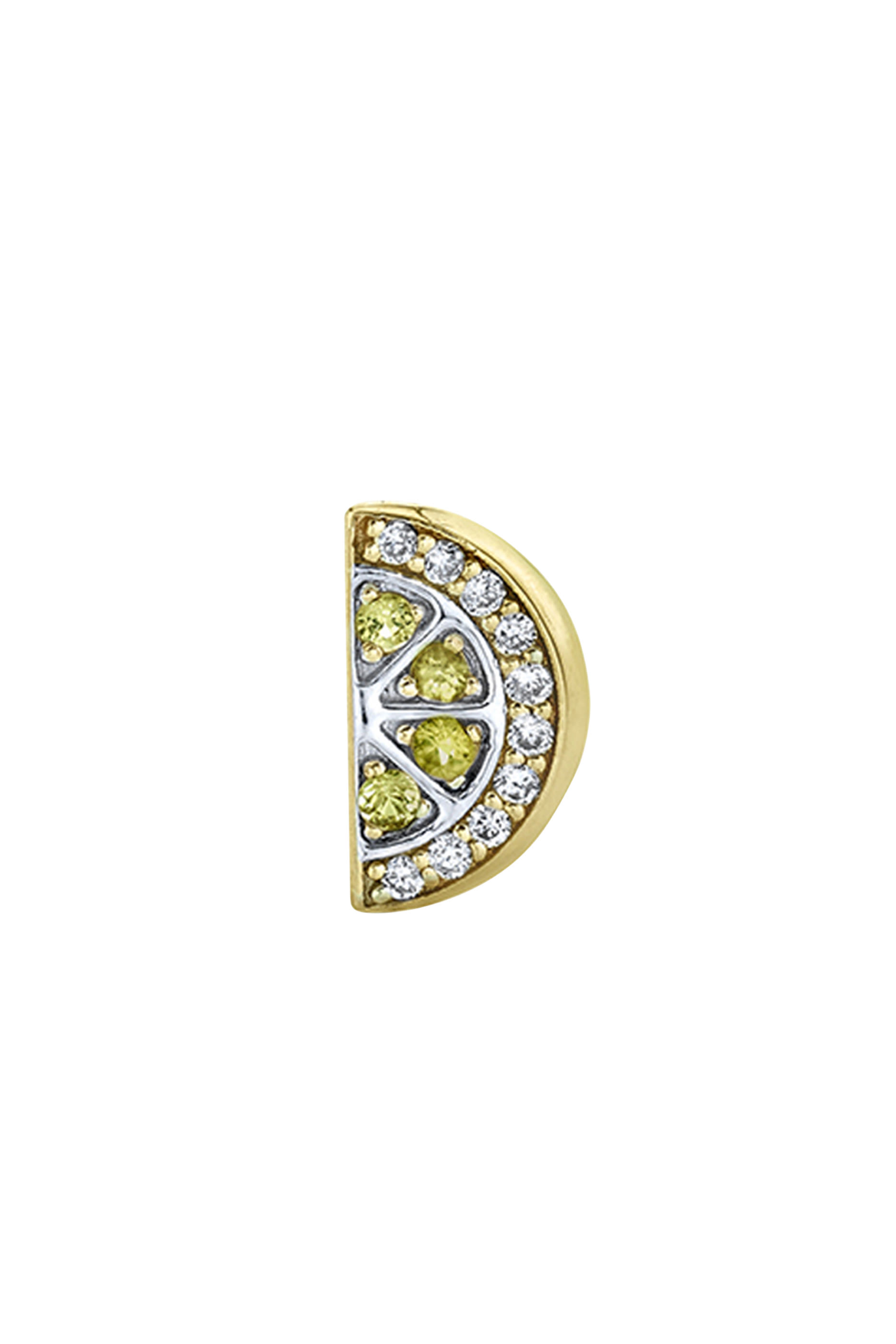 Lemon Slice Single Stud Earring, 14k Yellow Gold & Diamonds