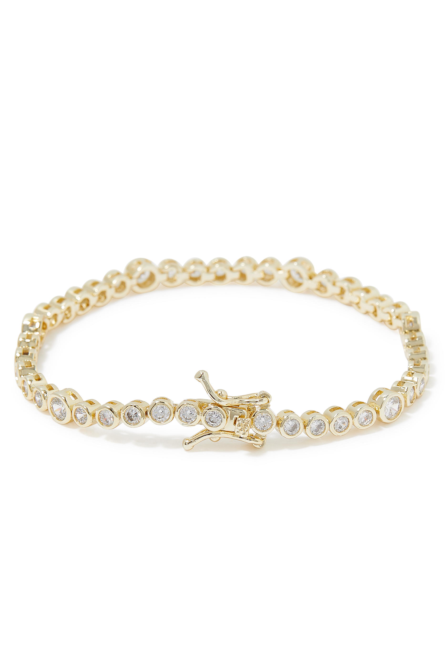 Multi-Size Bezel Tennis Bracelet, Gold-Plated Brass & Cubic Zirconia