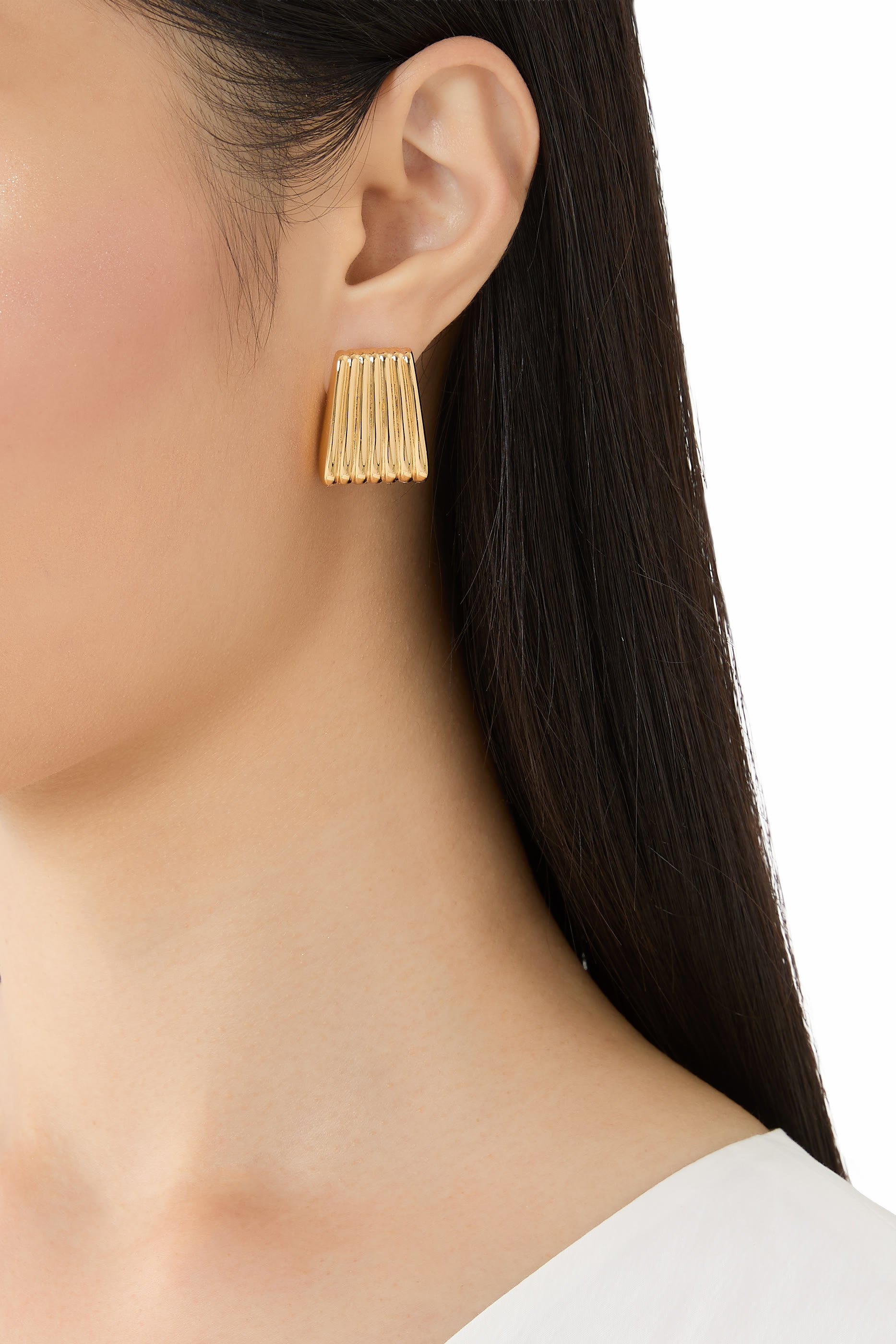  Ribbed Earrings, 18K Gold-Plated Brass