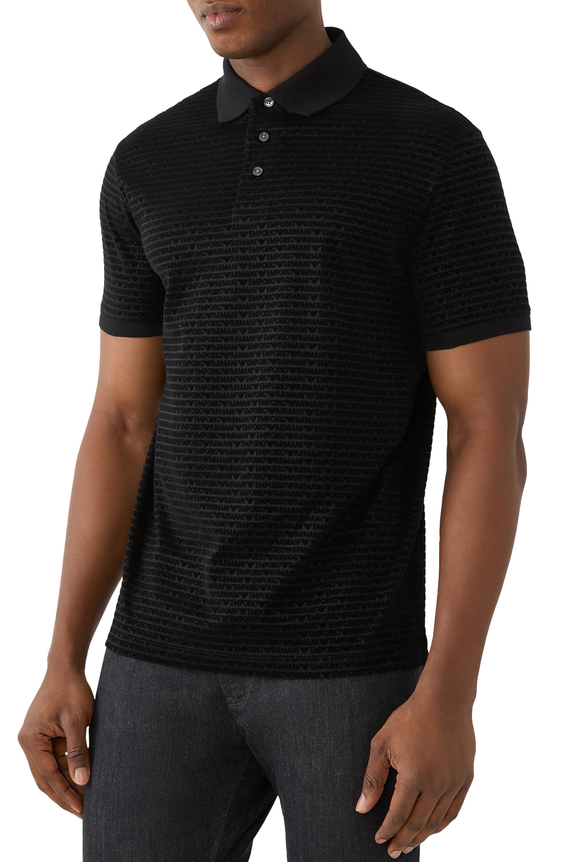 All-Over Jacquard Lettering Jersey Polo Shirt