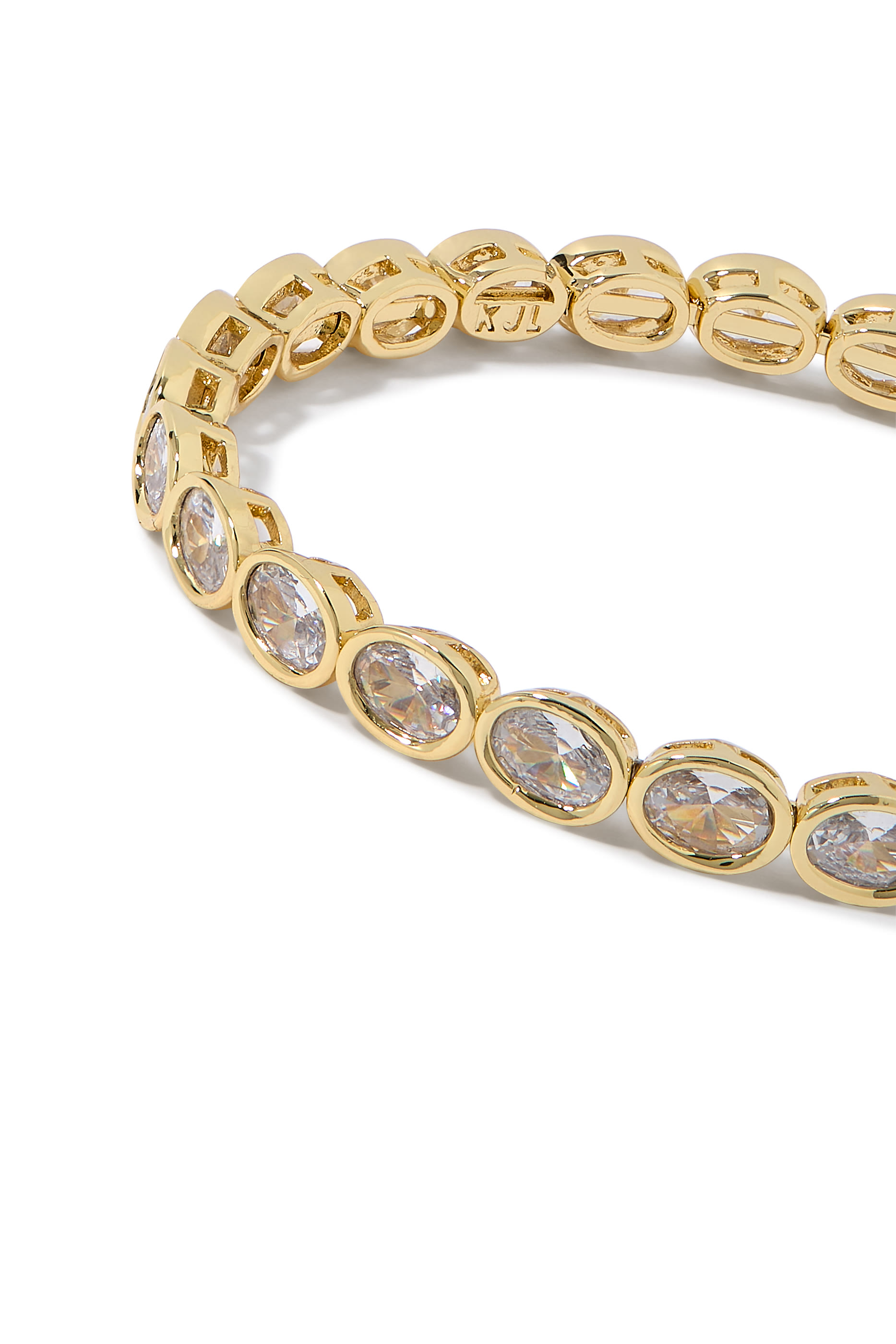 Round Bezel Set CZ Bangle, 14K Gold Plated Brass & Cubic Zirconia