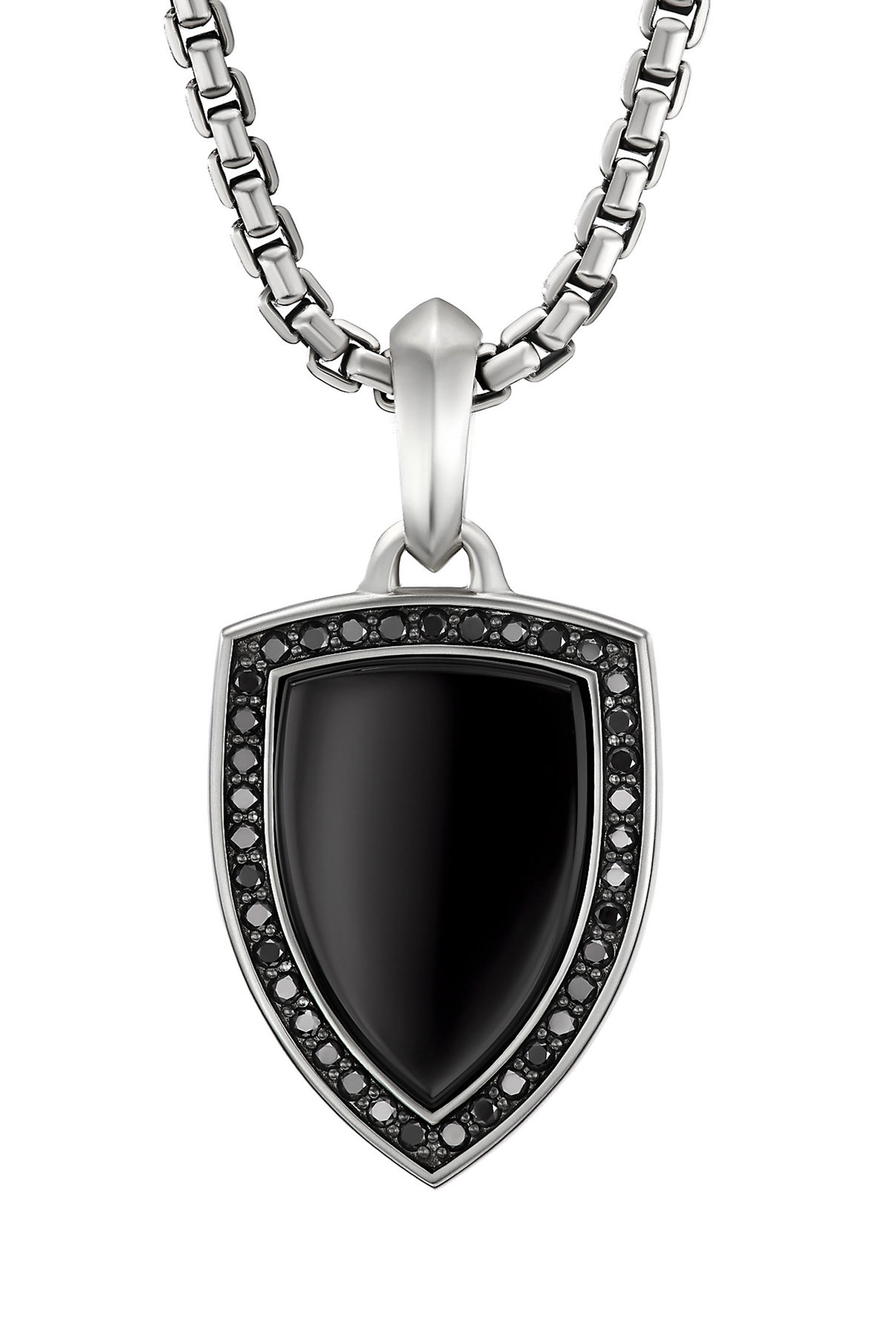 Shield Amulet, Sterling Silver, Black Onyx & Black Diamonds