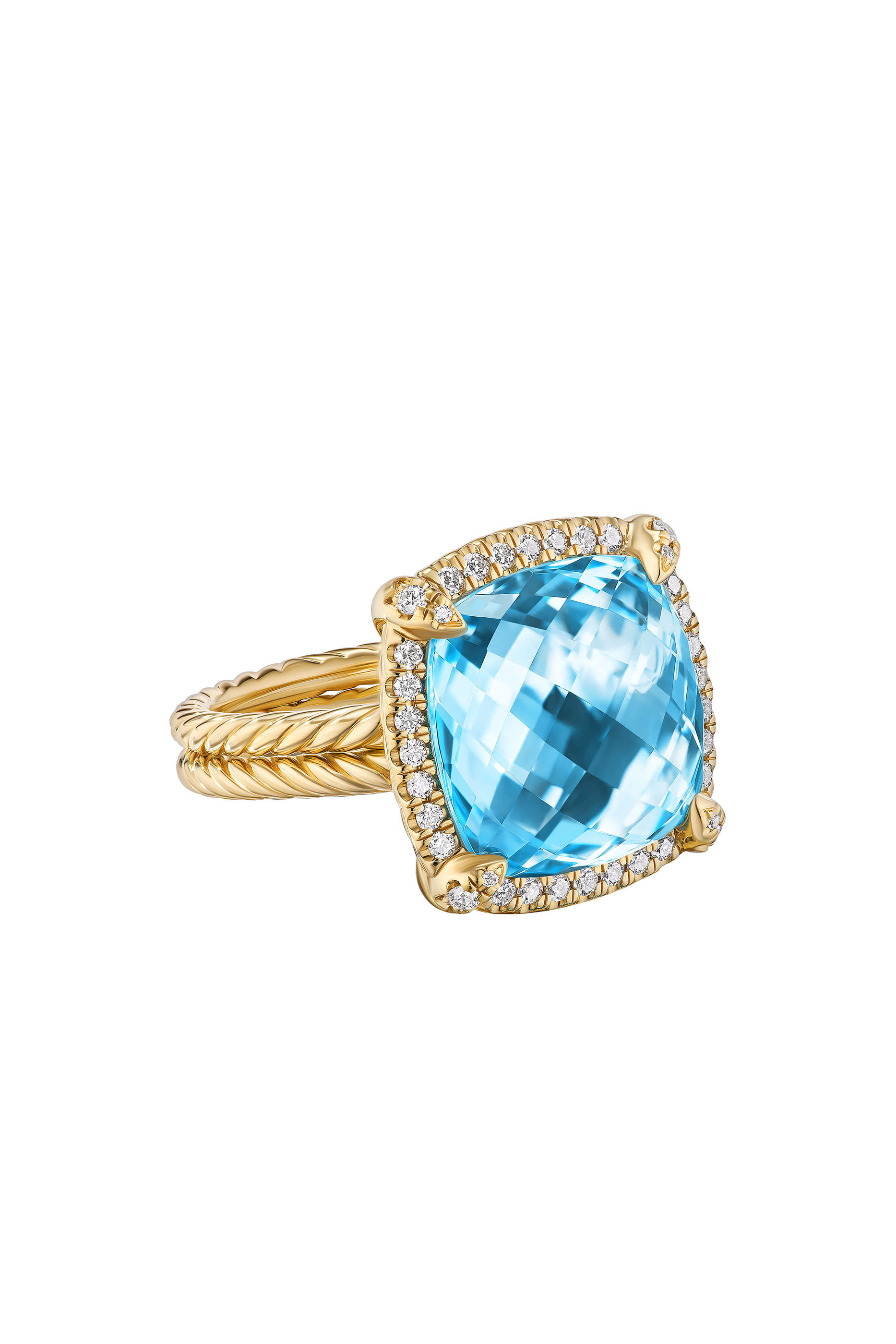Chatelaine Blue Topaz Ring, 18k Yellow Gold and Diamonds